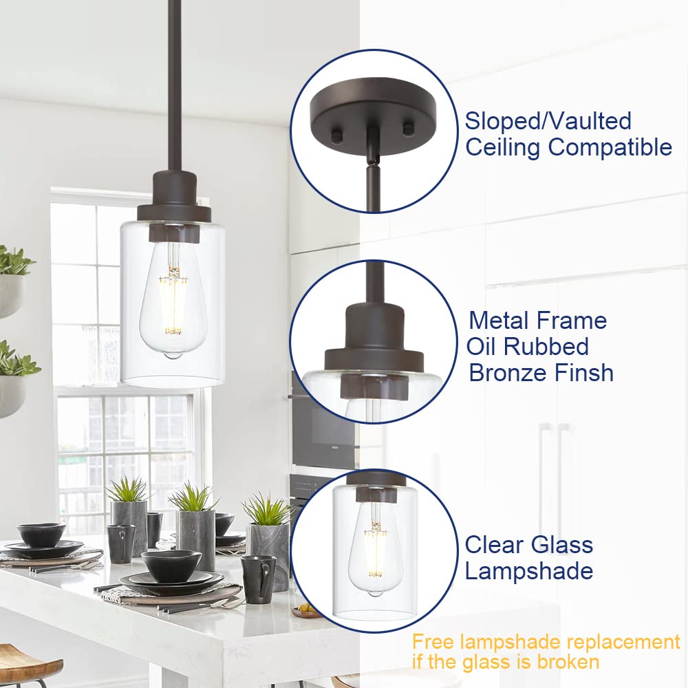 TODOLUZ Vintage Pendant Light - 1-Light Oil Rubbed Bronze Chandelier with Clear Glass Shade for Kitchen Island, Model 732688371393