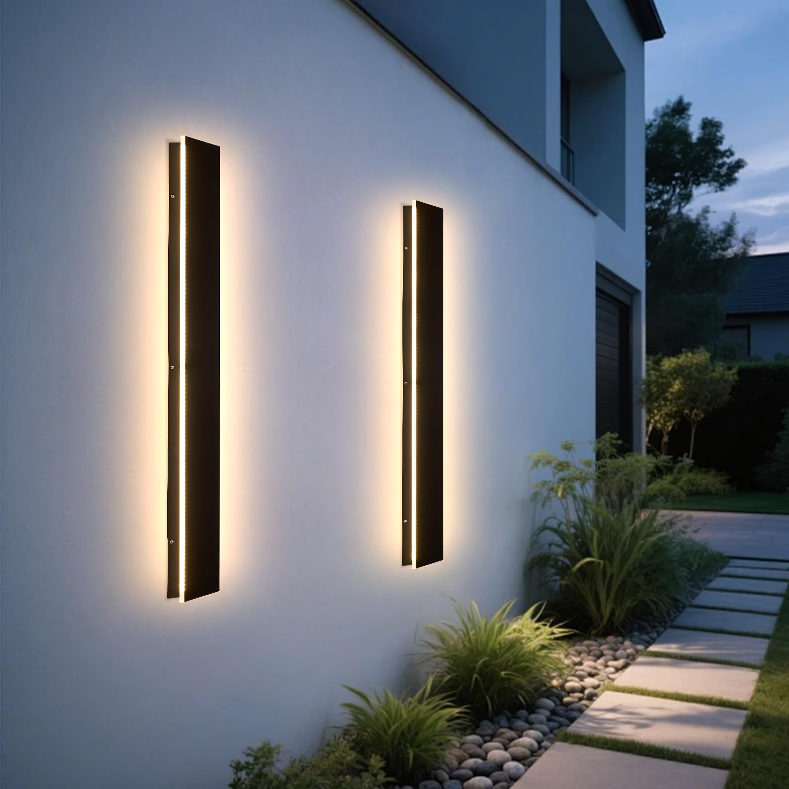 NIUZDU Outdoor Wall Sconces - 3000K 39.4inch Linear Modern Exterior Sconce Lighting Fixtures, Black Led Long Wall Porch Light Fi