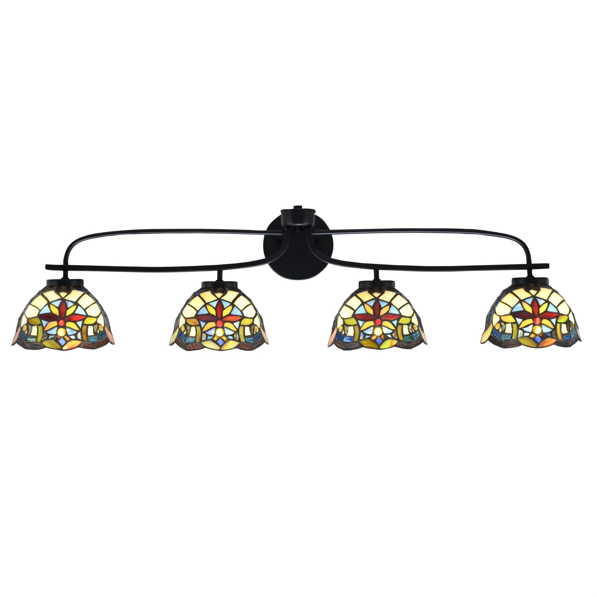 Cavella 4 Light Bath Bar Shown In Matte Black Finish With 7" Earth Star Art Glass