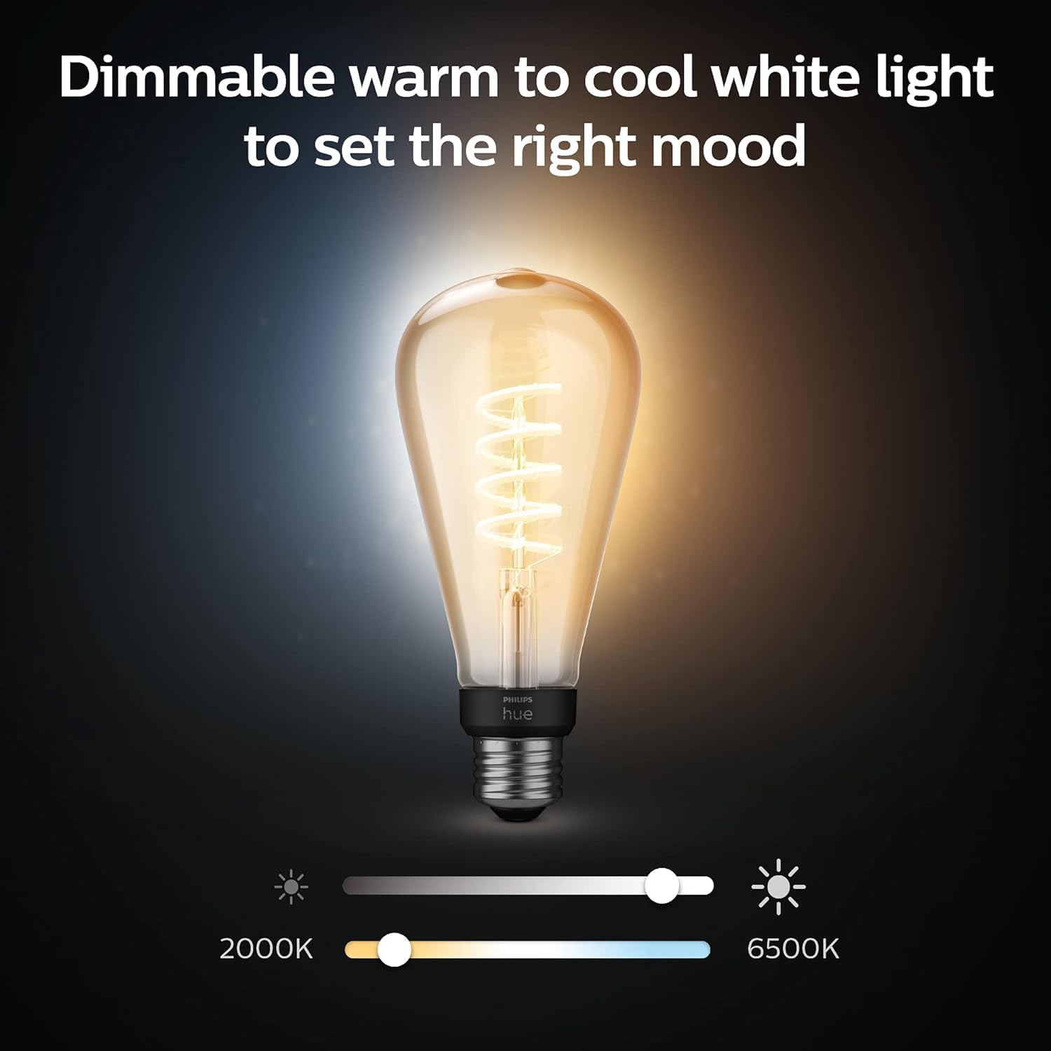 Philips Hue Dimmable Smart Filament Bulb, White Ambiance, ST23, Bluetooth & Hub Compatible, Voice Activated, 1 Count