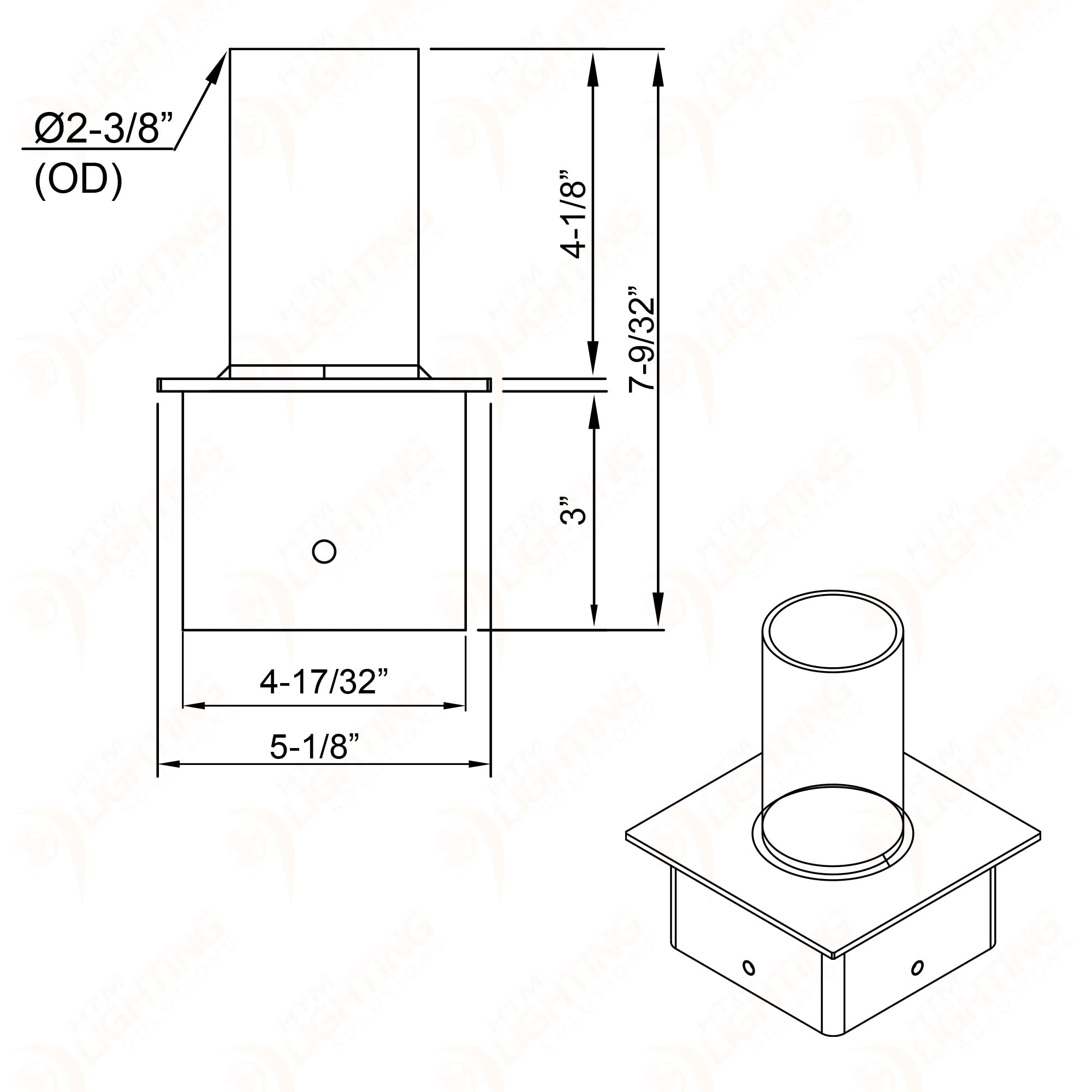 5In Square Pole Bracket Tenon Adaptor With 2-3/8In Single Vertical Tenon For Slip Fitter Mount Outdoor Street Light, Parking Lot