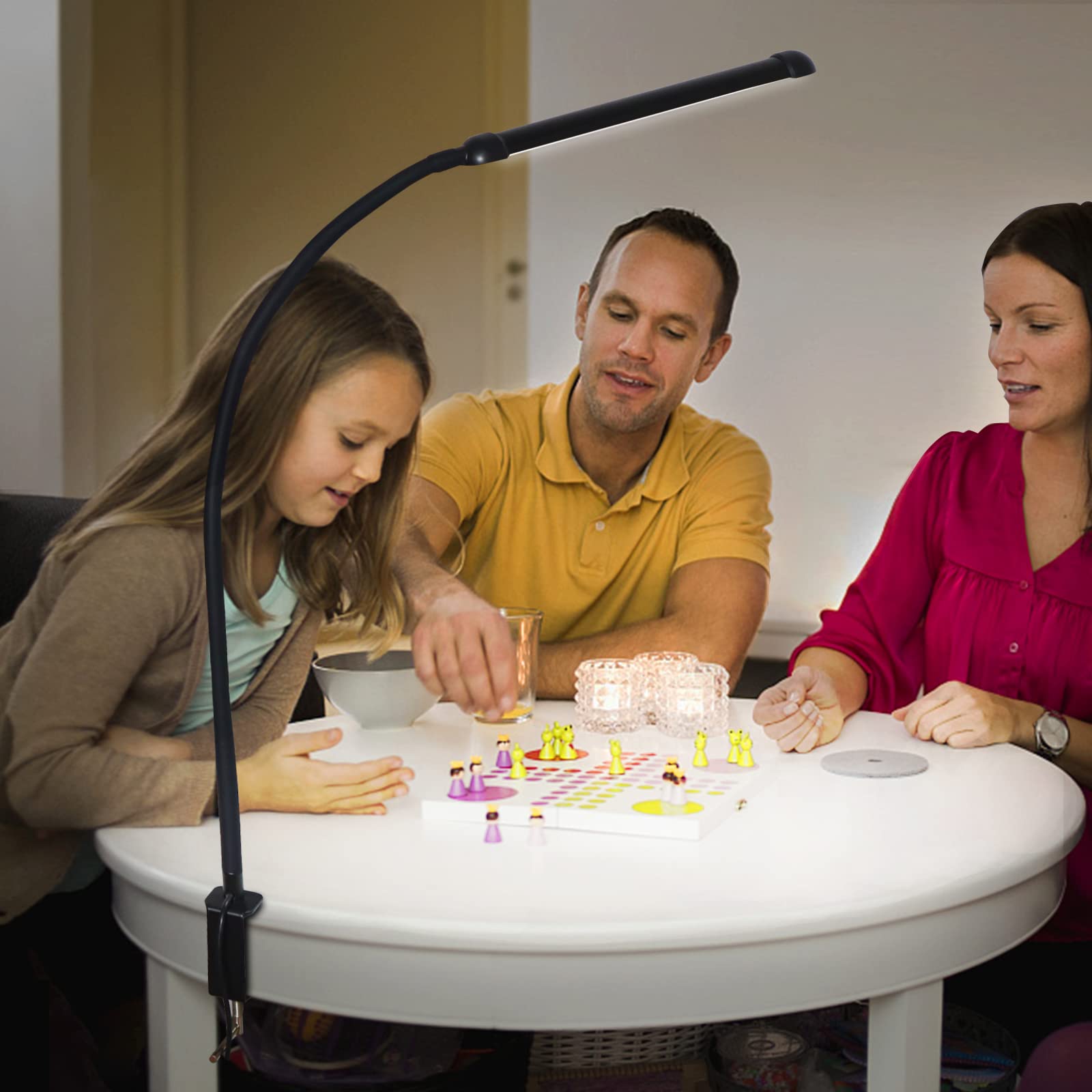 Phimuezl Led Desk Lamp With Clamp, Clamp Light With 30 Adjustable Color Modes,Clip On Light With Long Flexible Gooseneck, Eye-Care Lamp Clamp For Study, Work, Home, Office, (Black, 12W)