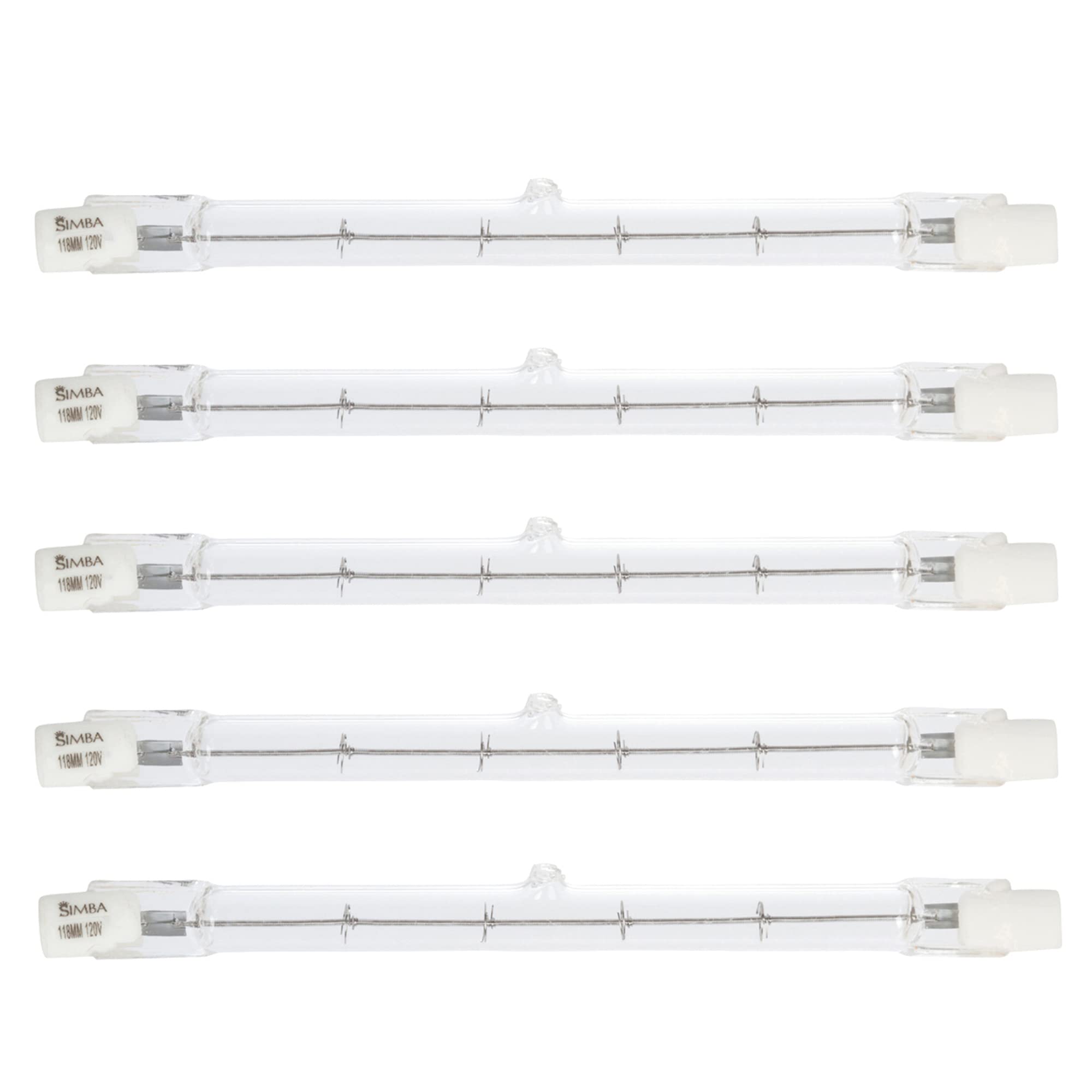Simba Lighting Halogen R7S 118Mm T3 300W Dimmable 4000Lm (5 Pack) J Type Linear Double Ended Floodlight Bulb 360 Beam Angle 120V For Work  Security  Landscape Lights  Floor Lamps  Warm White 2700K