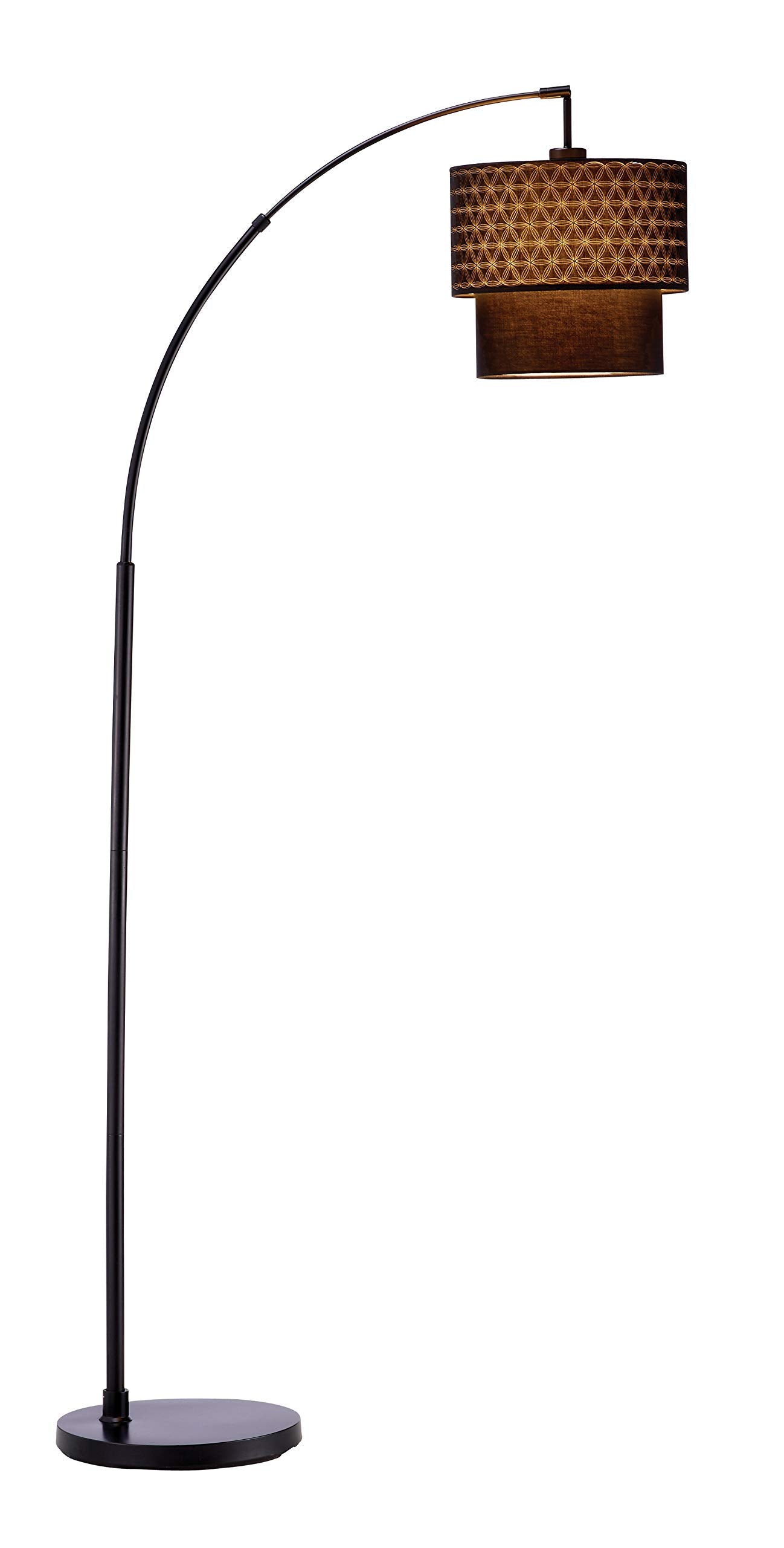 HomeRoots Arched Floor Lamp with Brown Drum Shade, Metal, 71in Tall, Black