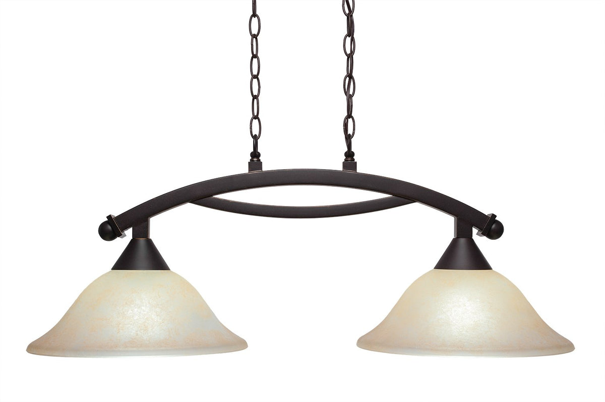 Toltec Lighting 872-DG-523 Bow 2 Light Island Light with 12&quot; Amber Marble Glass, Dark Granite Finish