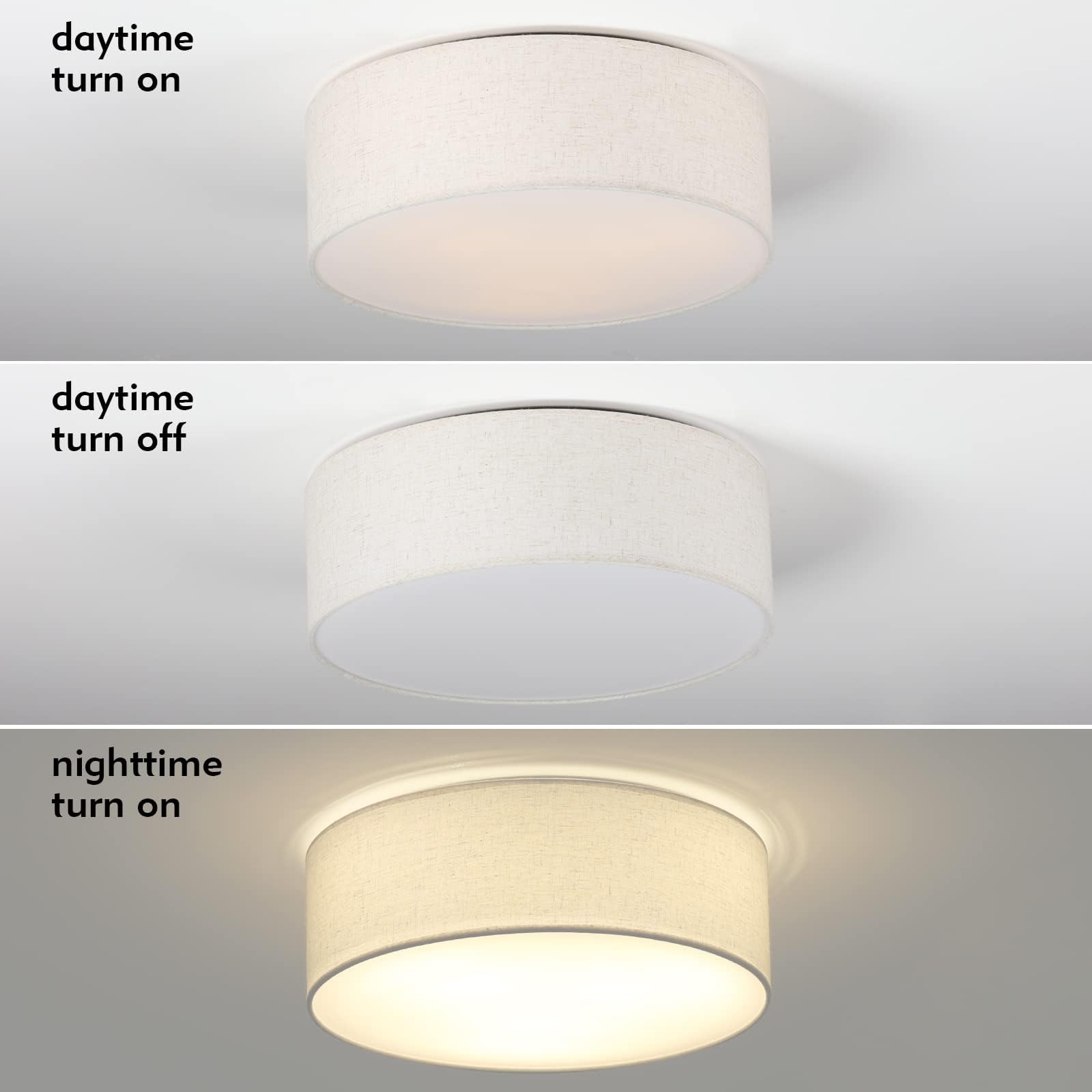 Galtlap 18'' Flush Mount Ceiling Light Modern Farmhouse Drum Ceiling Light Fixture With Linen Fabric Shade 3-Light Drum Ceiling Lighting Round Semi Flush Lighting For Bedroom Hallway Living Room