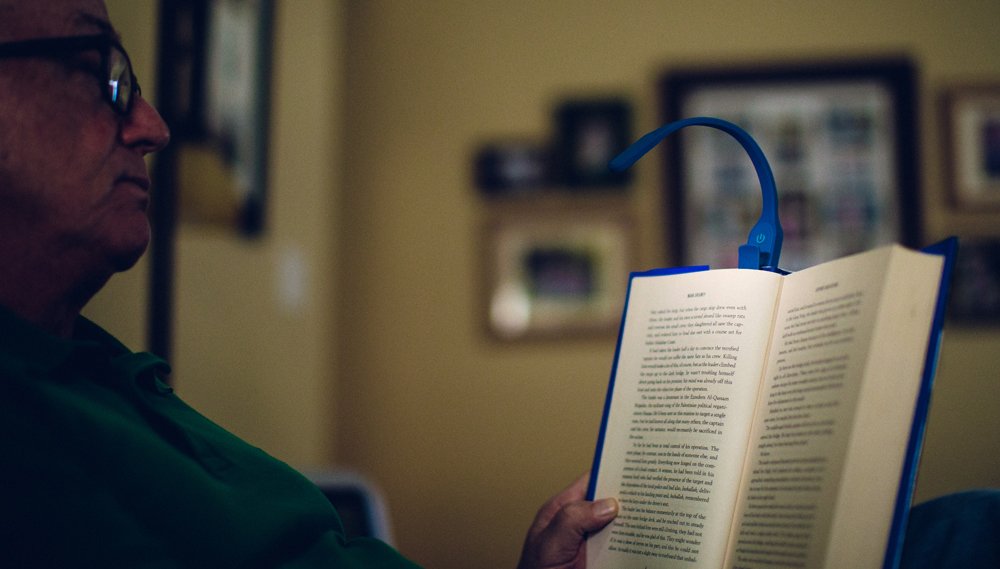 Mighty Bright Rechargeable Clip-On Book Light, Warm Eye Care LEDs, Flexible & Dimmable, Blue, Model 47011, Lasts 60 Hours