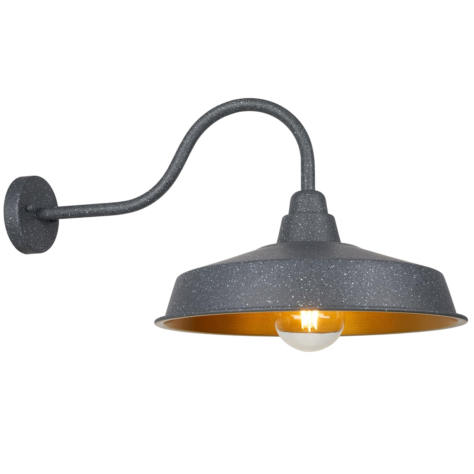 Diyel Gooseneck Barn Light Outdoor, 16 Inch Dome Large Farmhouse Exterior Light Fixture Wall Mount, Industrial Outdoor Wall Sconce Outside For House, Shop, Front Porch, Garage, Entryway, Black, 3 Pack