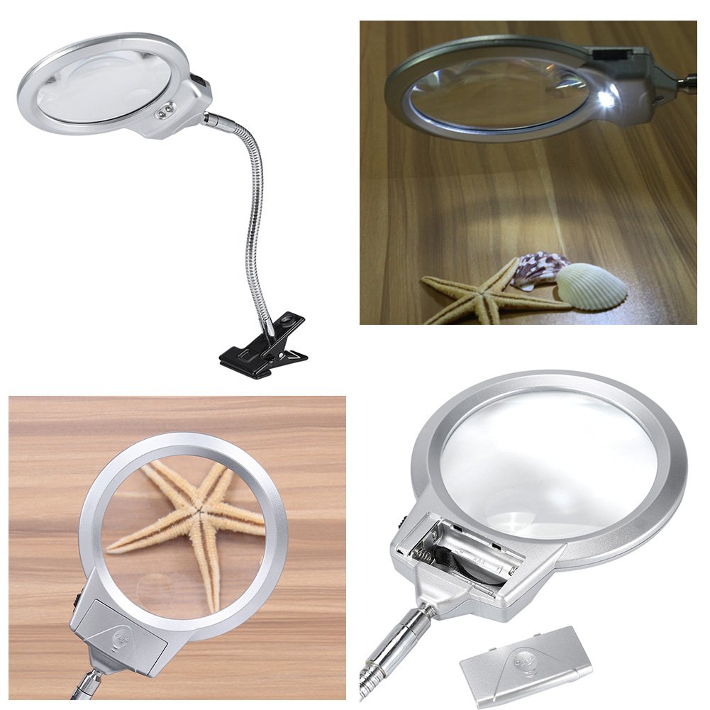 Desk Magnifying Lamp, Large Lens Table Top Hands Illuminated Folding Design Lighted Magnifier Glass With Adjustable Led Light Cl