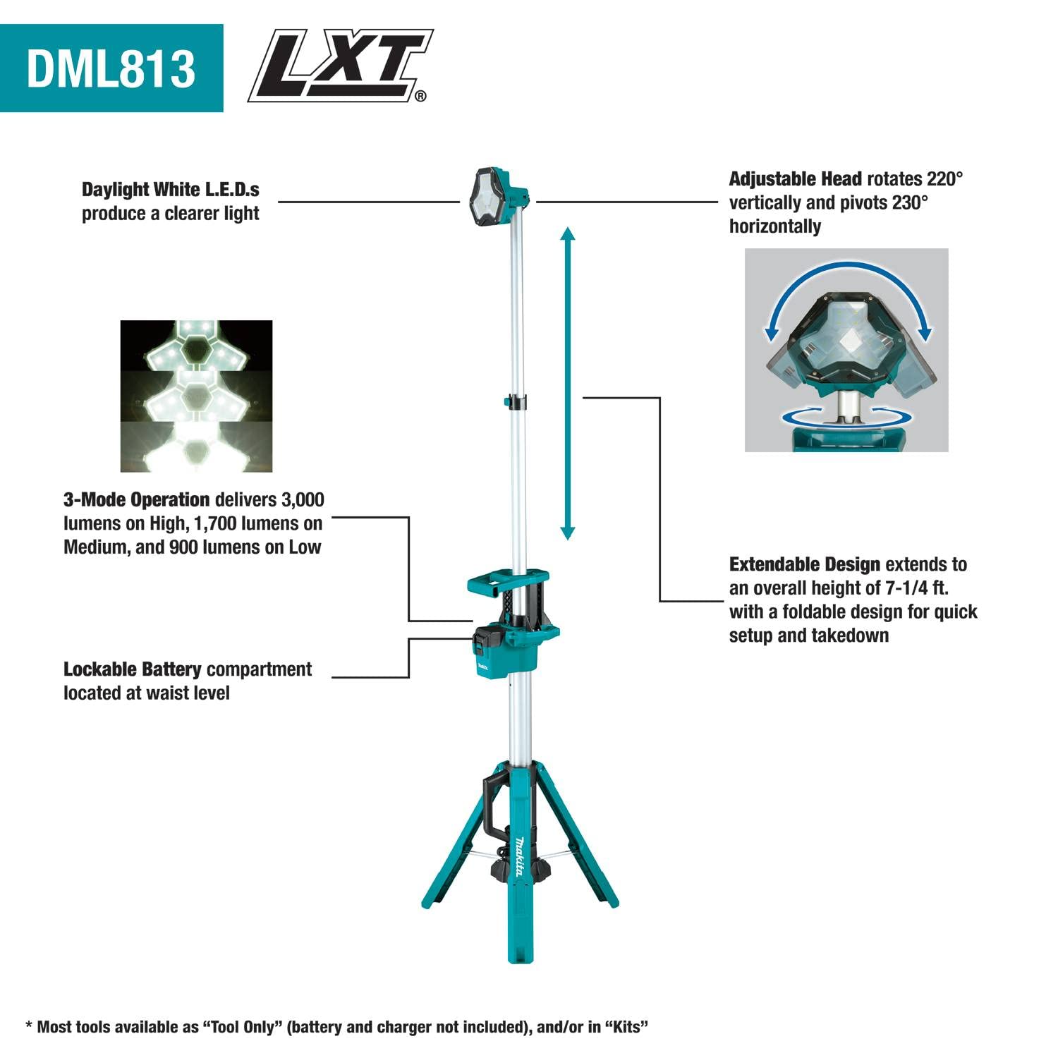 Makita DML813 18V LXT Lithium-Ion Cordless Tower Work Light, Light Only
