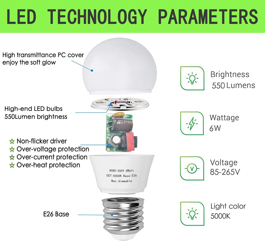 Gosche 60 Watt Light Bulb Equivalent, A15 Led Ceiling Fan Light Bulbs, 550 Lm, E26 Led Bulbs, Small For Refrigerator Bulb, Bedro