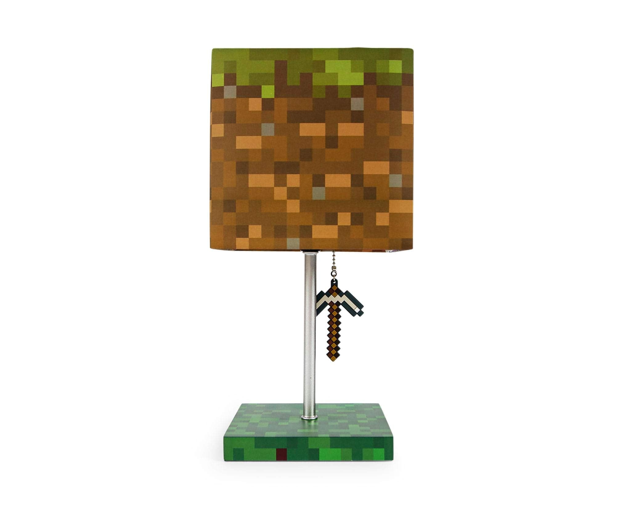 Ukonic Minecraft Grass Block Desk Lamp With Pickaxe 3D Puller | Led Light Bedside Table Lamp | Video Game-Themed Room Essentials | Home Decor Accessory | 14 Inches Tall