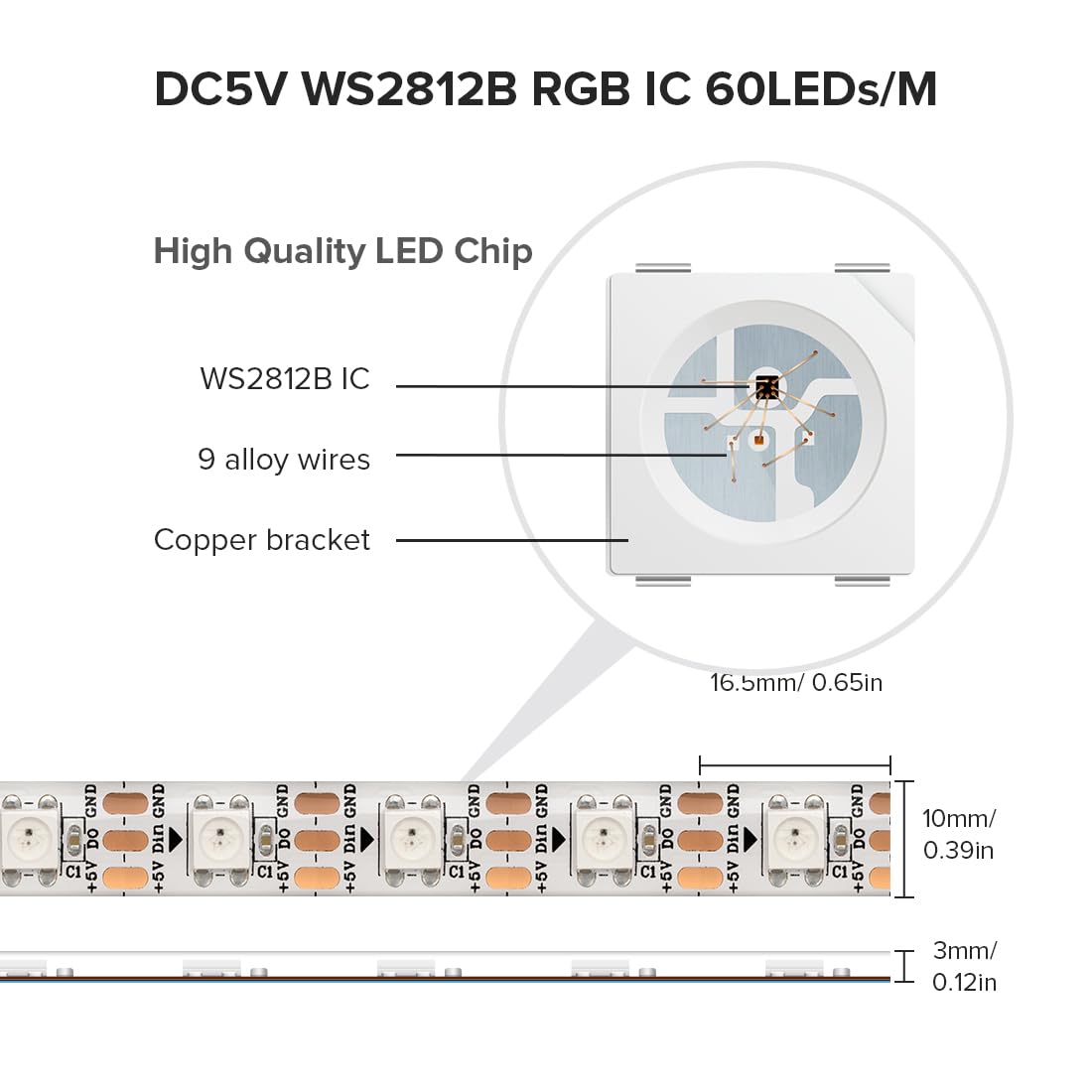 Sezo Ws2812B Led Strip Light 16.4Ft 60Pixel/M 300Leds Dc5V Individual Addressable Led Strip Smd5050 Rgb Dream Color Programmable