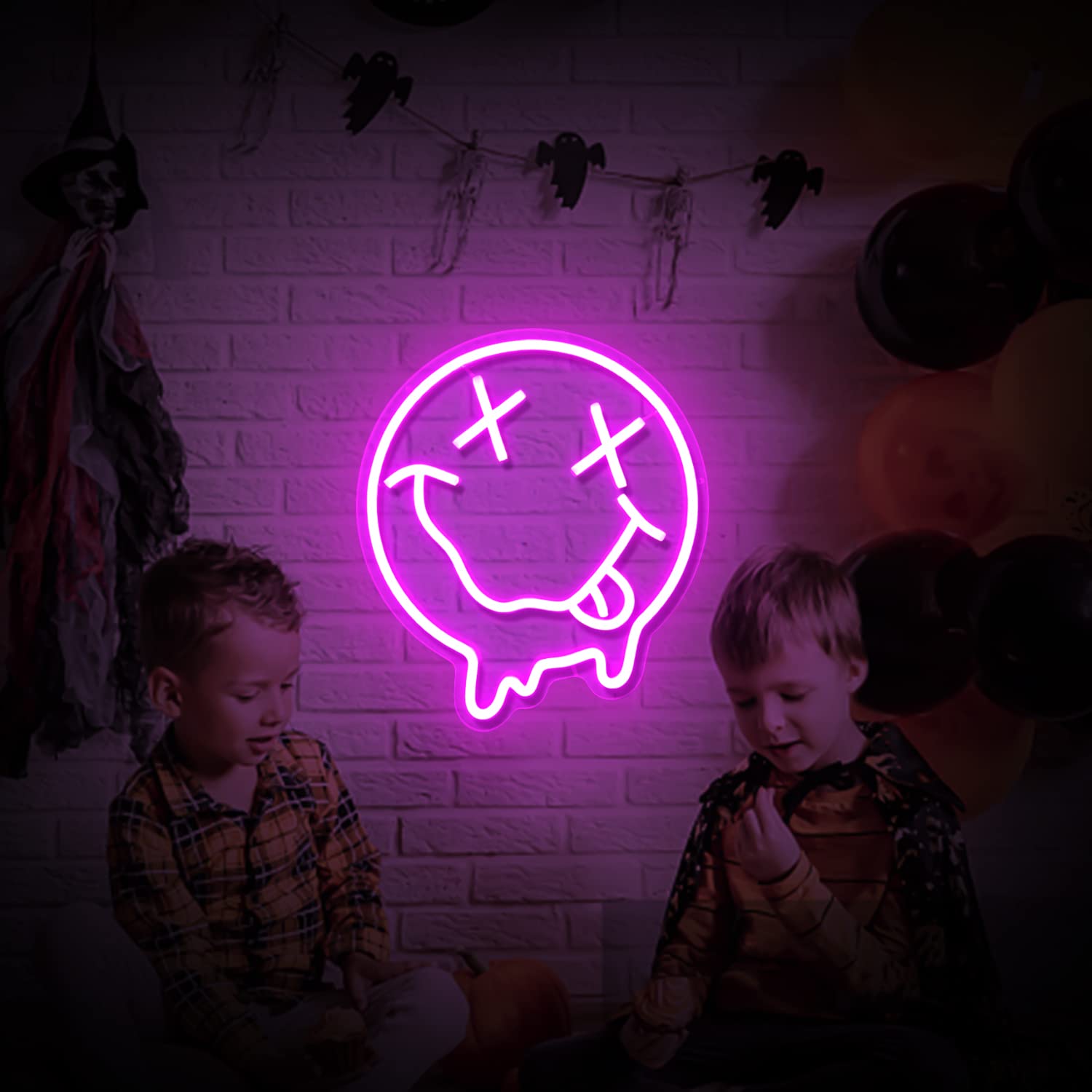 OvoNinn Melting Smile Face Neon Sign - LED Wall Decor, Dimmable, Pink, 12.5x11 inches, Acrylic for Kids Room, Party, Holiday Gift