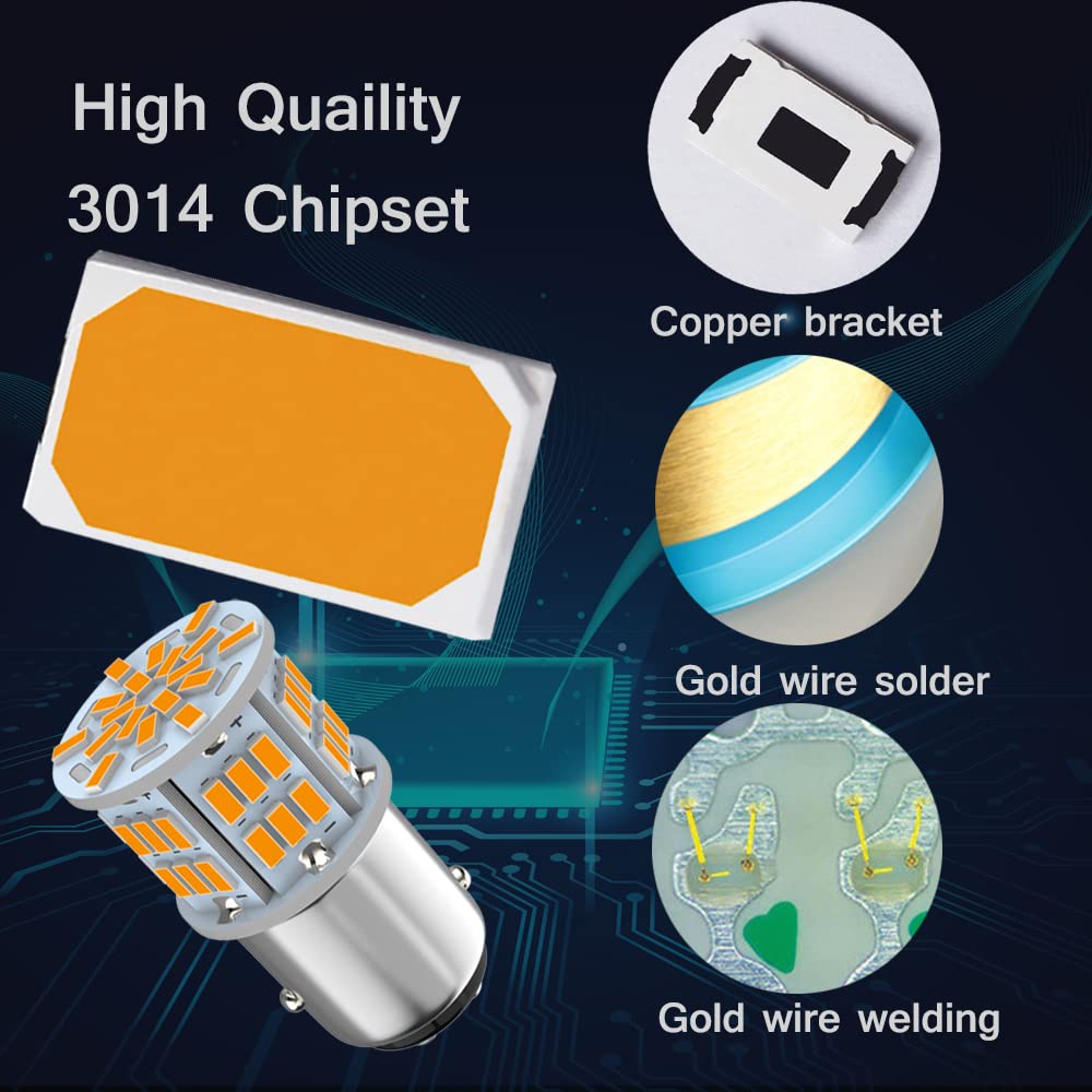 Melphan-Auto 1157 LED Amber Light Bulb, 12V-24V, 54SMD 3014 Chipset, 2PCS Replacement for Brake/Tail Light