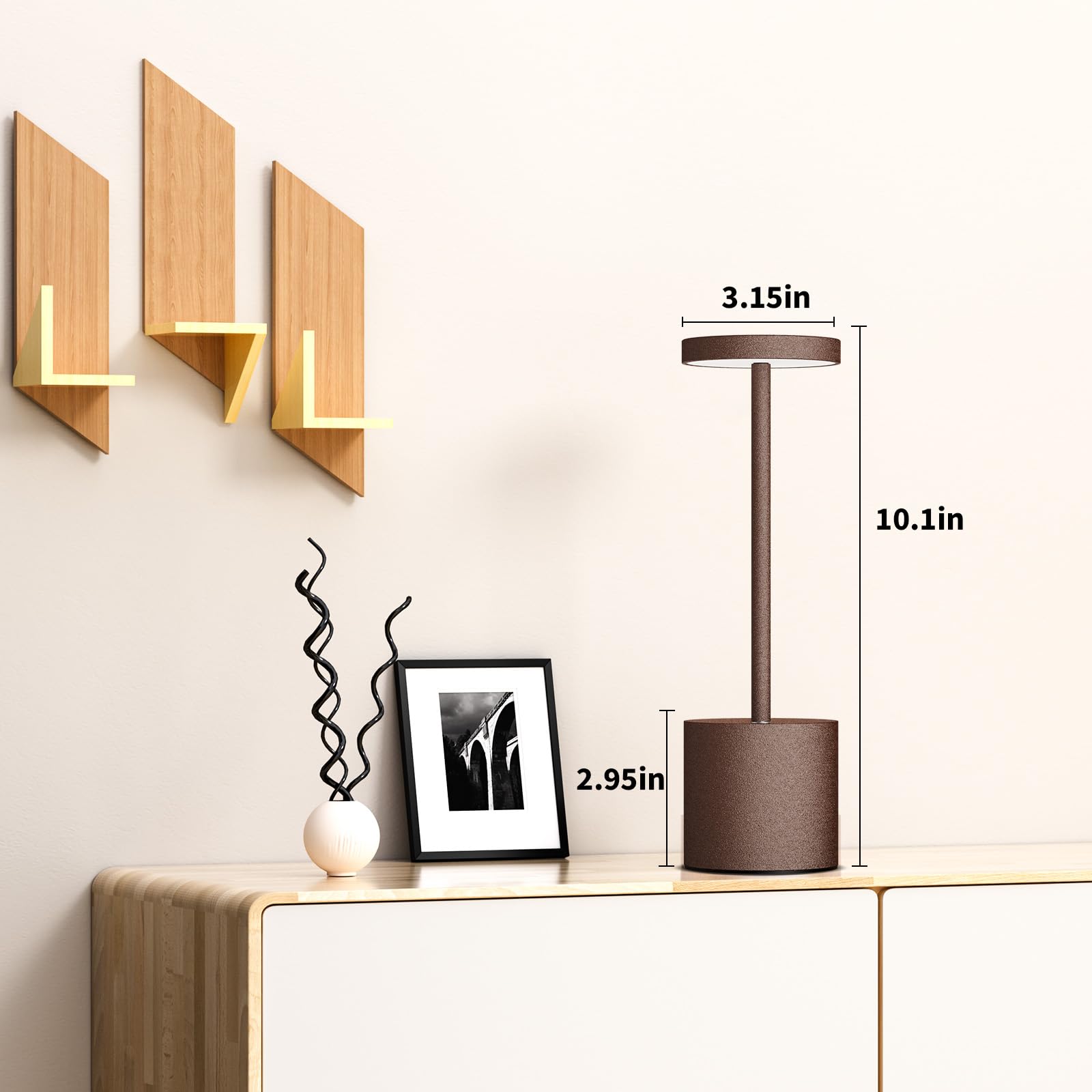 SAKRINGT Cordless Table Lamp - Rechargeable LED Light, 5000mAh Battery, Rust, Model S801-B, 10-30H Runtime for Outdoor & Patio Use