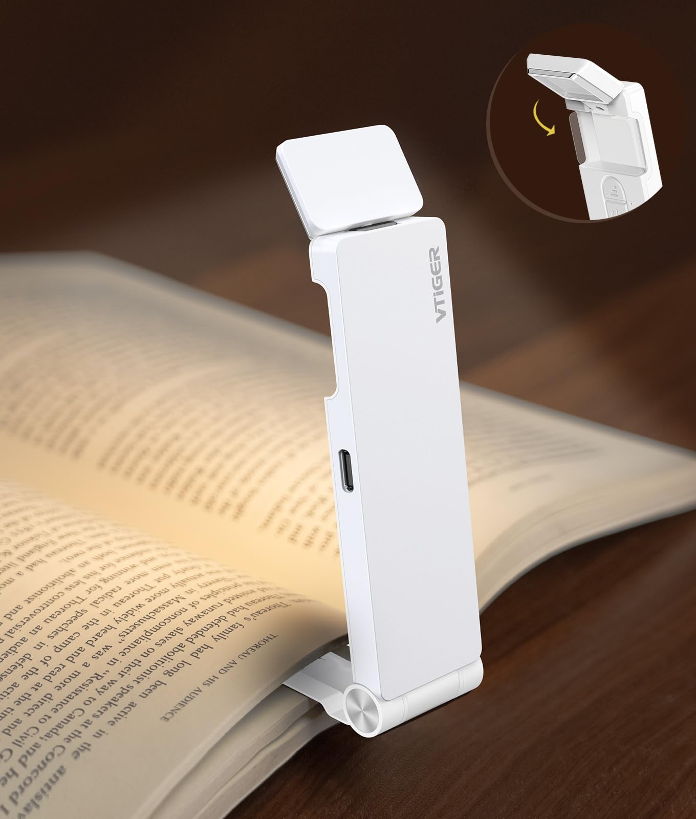 VTIGER Reading Light, USB Rechargeable Book Light for Reading in Bed,Foldable Clip-on LED Booklight, 3 Amber Colors & 4 Brightne