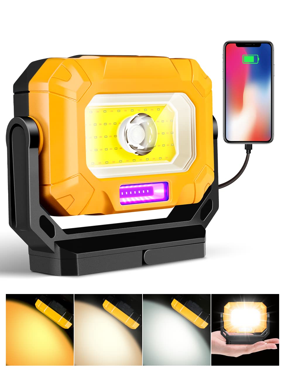 Keadeso Led Work Light, 1500Lm Magnetic Work Light With 360°Rotating Magnetic Stand & 15 Modes, 4000Mah Rechargeable Mechanic Light With Hook For Emergency Car Repairing, Father'S Day Gift