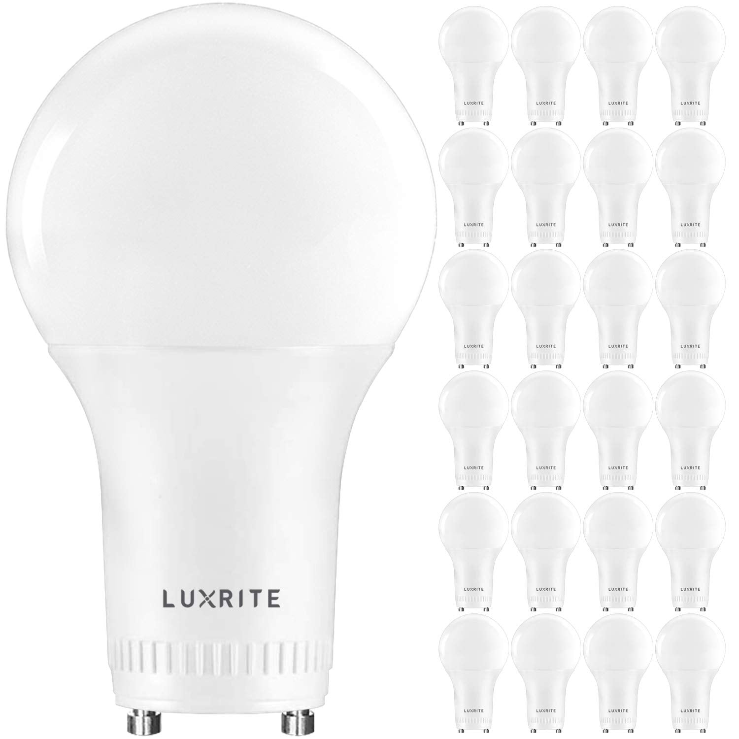LUXRITE A19 LED Light Bulb 60W Equivalent 4000K Cool White Dimmable GU24 Base 800 Lumens 24 Pack