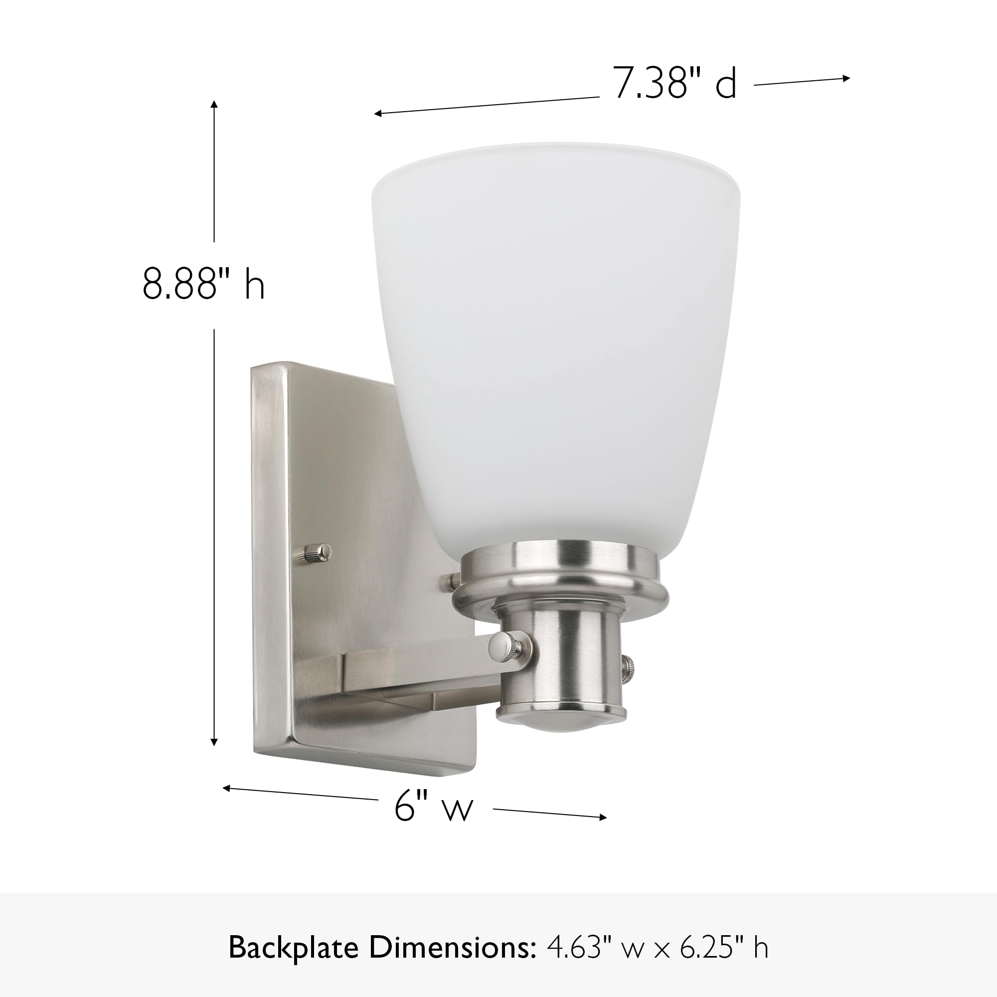 Design House Atkinson Wall Sconce, 1-Light, Frosted White Glass Shade, Dimmable, Up/Down Mountable, E26 Socket, Satin Nickel, 6.