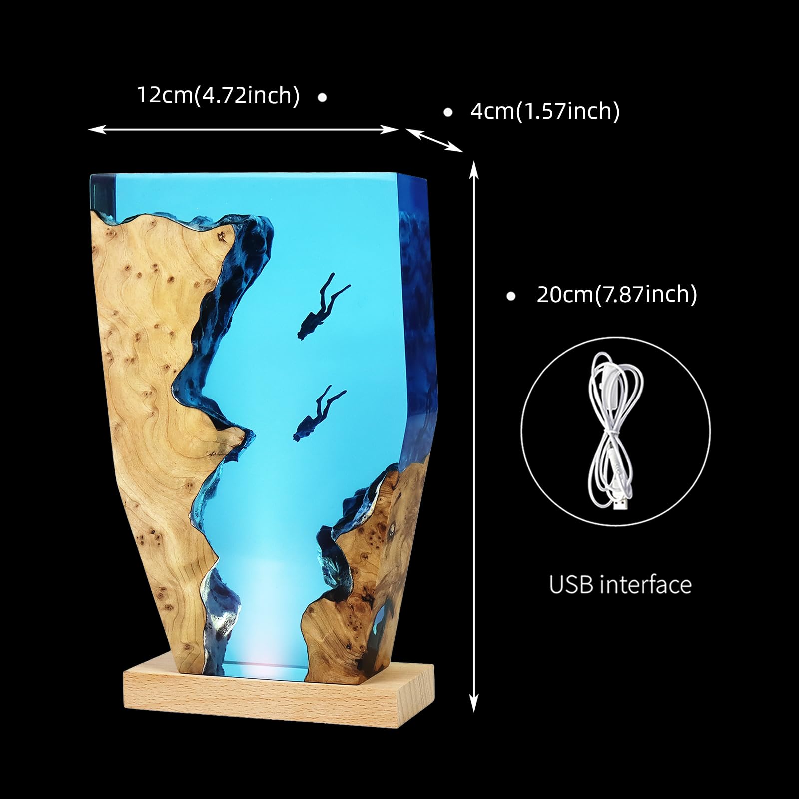 Eletriace Epoxy Resin Diver Lamp, Diver Ocean Lamp,Handmade Home Decor Bedside Nightlight, Unique Resin Lighting, Nightstand Dec