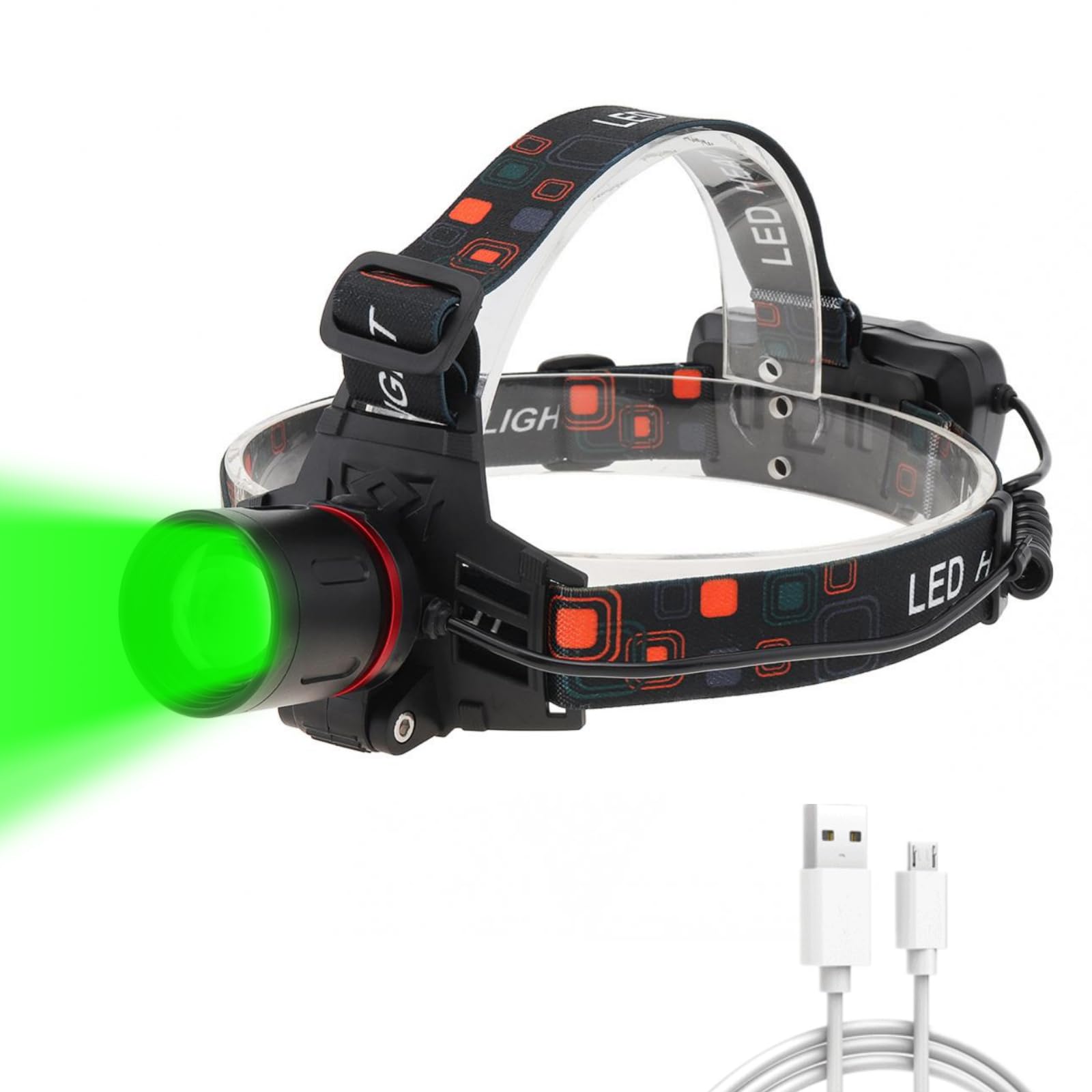 WINDFIRE Green Light Headlamp Rechargeable, 3 Lighting Modes, Zoomable, Water Resistant, Model HLP_T6GN_BA
