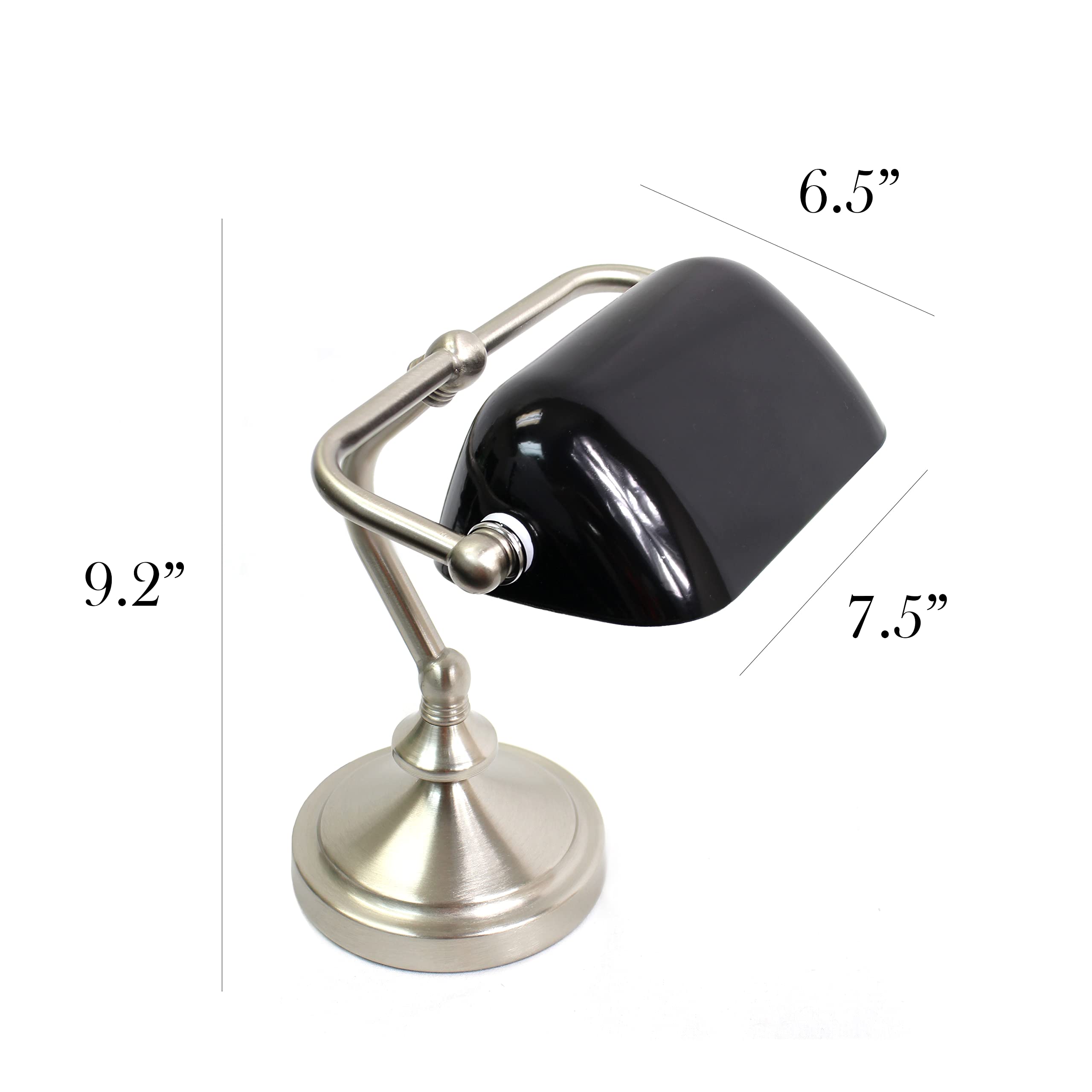 Simple Designs Lt3057-Blk Traditional Mini Banker'S Lamp With Glass Shade, Black