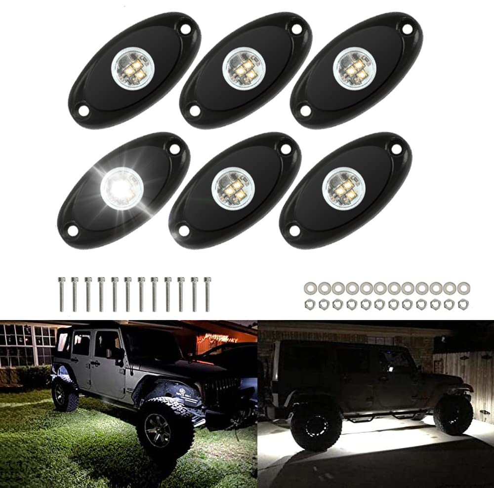 Sunpie 6 Pods White Rock Lights 6000K Pure White Underglow Light Wheel Wheel Well Lights For Trucks Sedans Car Atv Utv Suv Golf Cart Trailer Motorcycles