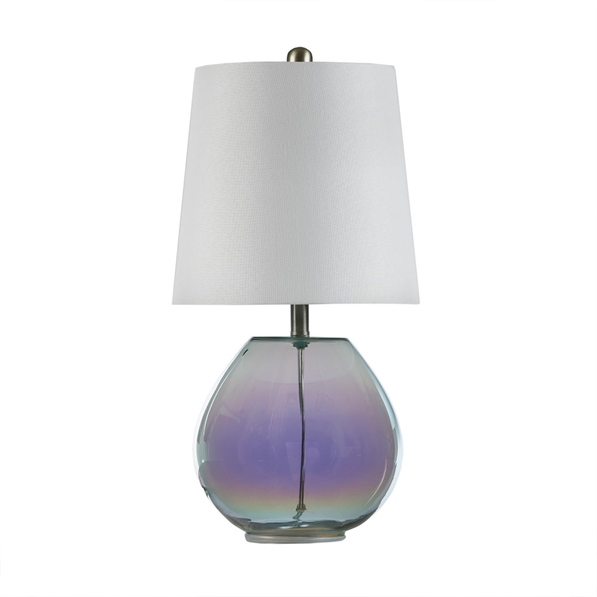 Ergode Iridescent Glass Table Lamp - Green Glass Body, Curved Base, Off-White Tapered Lamp Shade - Includes Type A Light Bulb