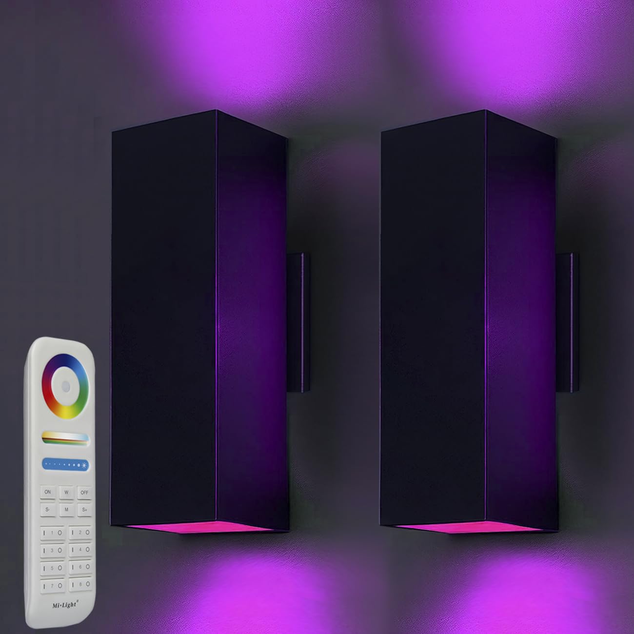 Rosykite 1200Lm Tunable White & Rgb Up Down Outdoor Wall Light Fixtures, 2 Pack, Black