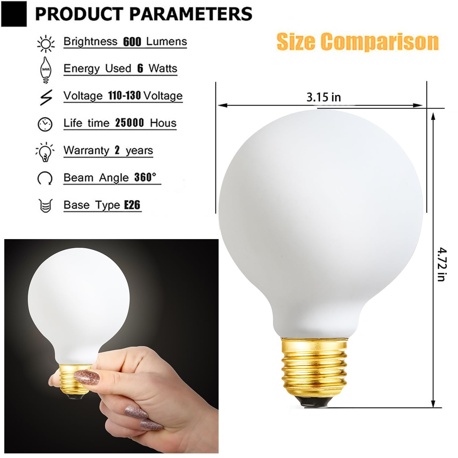 Leools Led Light Bulb G25/G80 Dimmable Flick-Free Matt White 6W Cool White 5000K Cri95 600Lm, 60W Equivalent Vintage Led Edison