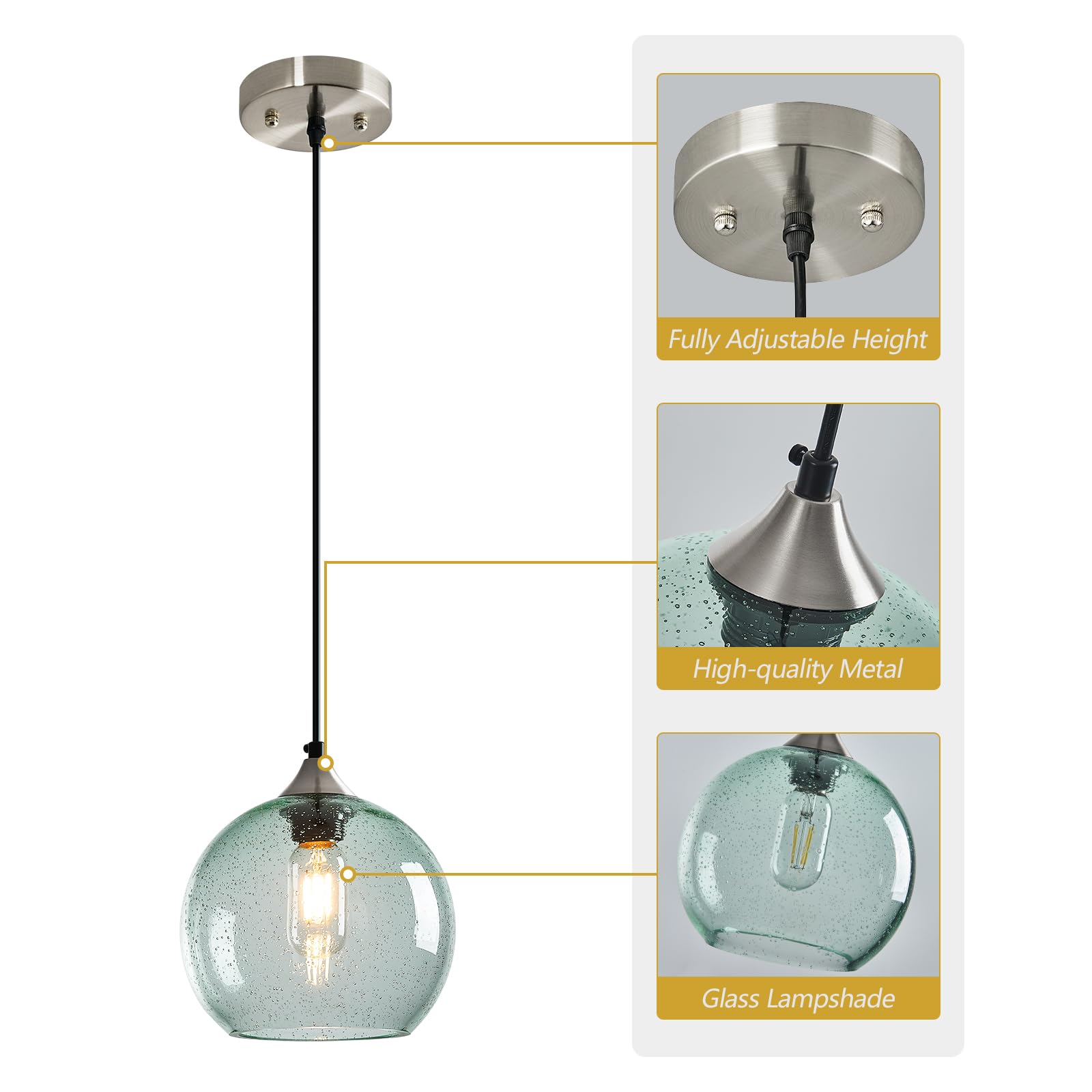 Lbsqj Light Green Glass Pendant Lights Kitchen Island Lighting Globe Pendant Light Fixtures Modern Pendant Lighting For Bedroom Living Dining Room Light Fixture (7.87 In  1 Pack)