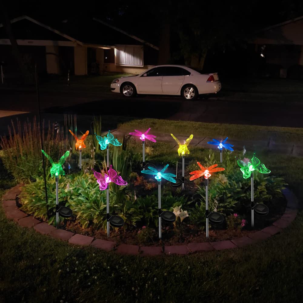 Anordsem Solar Lights Outdoor Decorations: Garden Stake Light Waterproof For Yard Decorative Outside - Dragonfly Hummingbird Butterfly Led Lamp Patio Path Decor 6 Pack