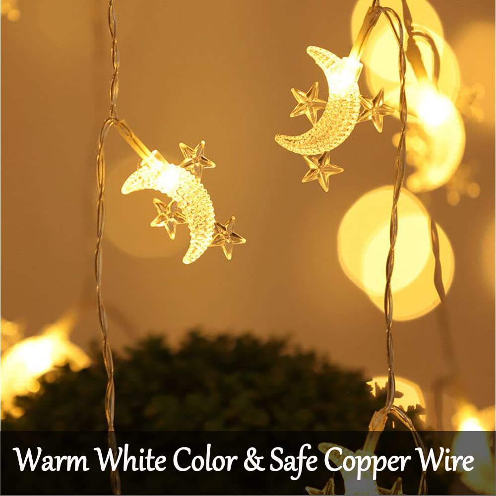Fielegen 40 Led Moon String Lights Battery Operated 20Ft Moon Mini Star Fairy Lights For Patio Garden,Wedding Garden Decoration,Party Festival Lights, Ramadan Decorations Light