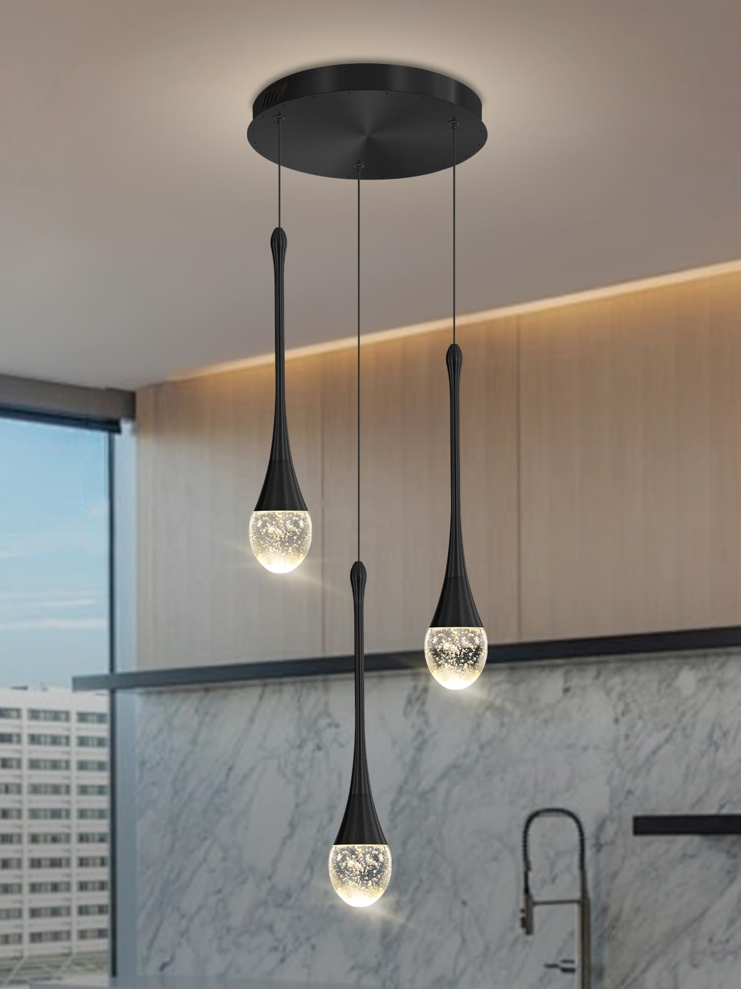 Ykolupty Pendant Lights Kitchen Island 3-Lights Pendant Chandelier For Dining Room Hallway Stairwell,Led Dimmable 2700K-6000K