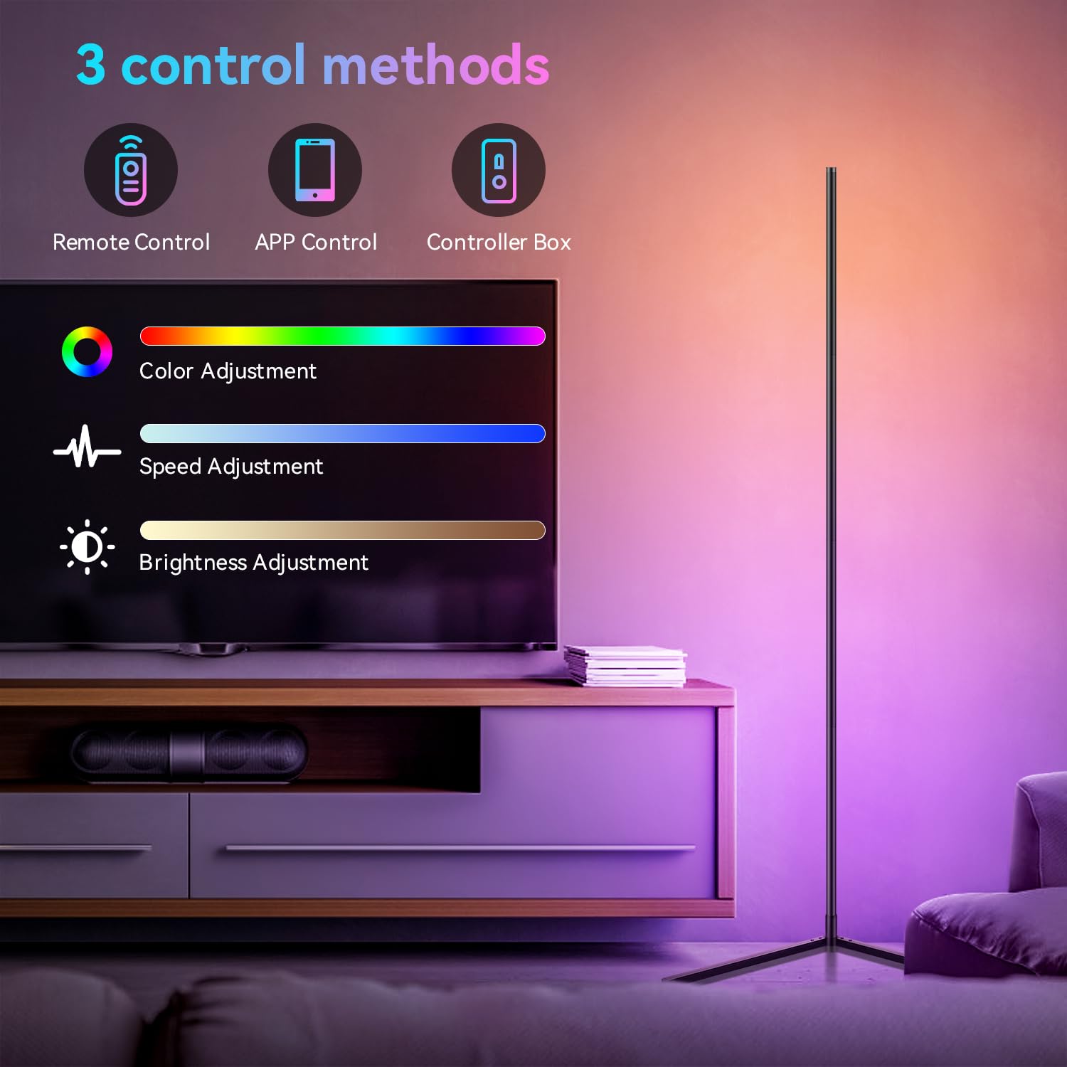 Corner Floor Lamp, Smart Adjust Rgb Led Lights With 20 Million Colors & 800+ Modes, Music Sync, Timer Setting, Bluetooth App & Remote Control – Ideal For Living Rooms, Bedrooms, And Gaming Rooms