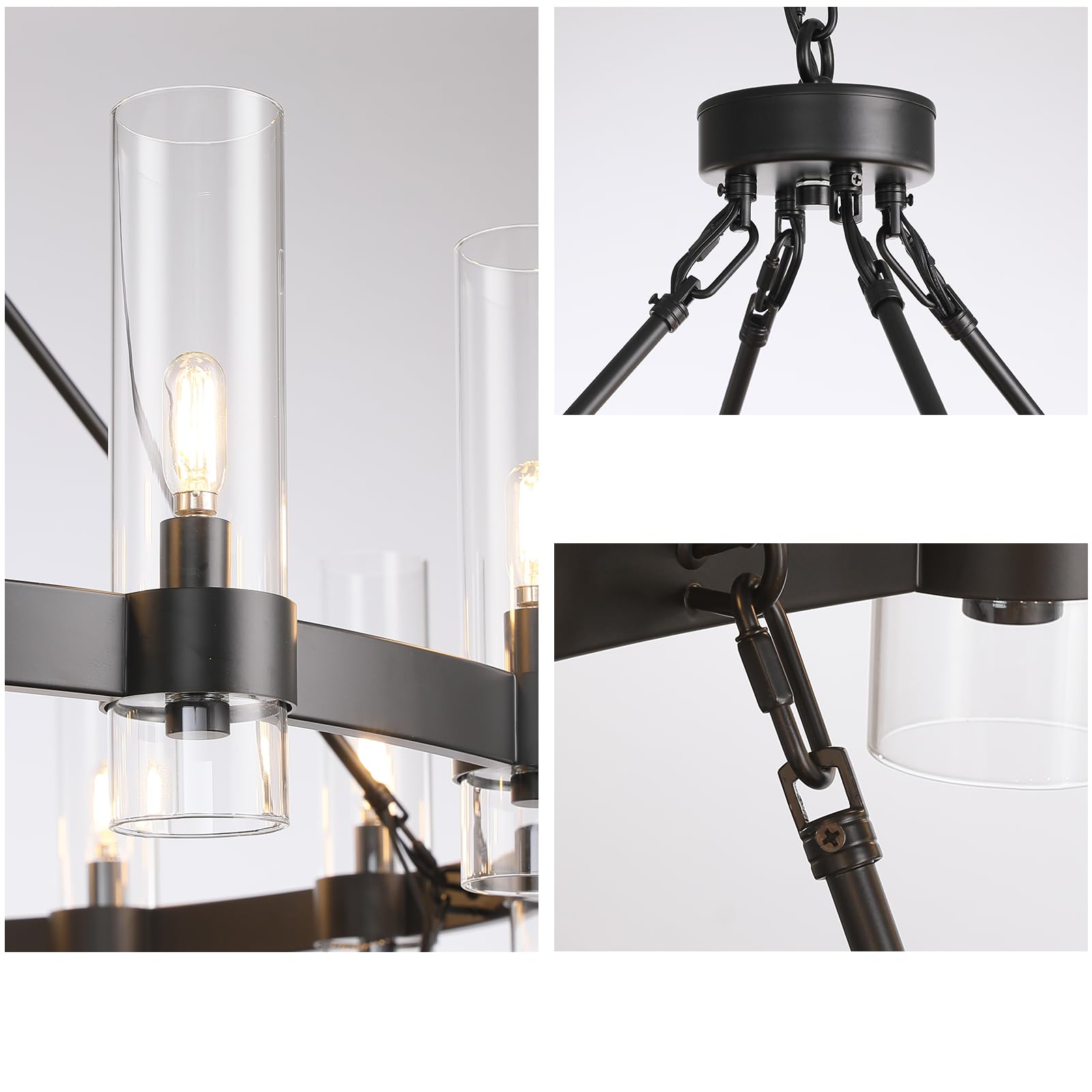 Yiosi Nickel Chandelier,20-Light Wagon Wheel Chandelier With Glass Shade, 60 Inch Large Round Industrial High Ceilings Pendant L