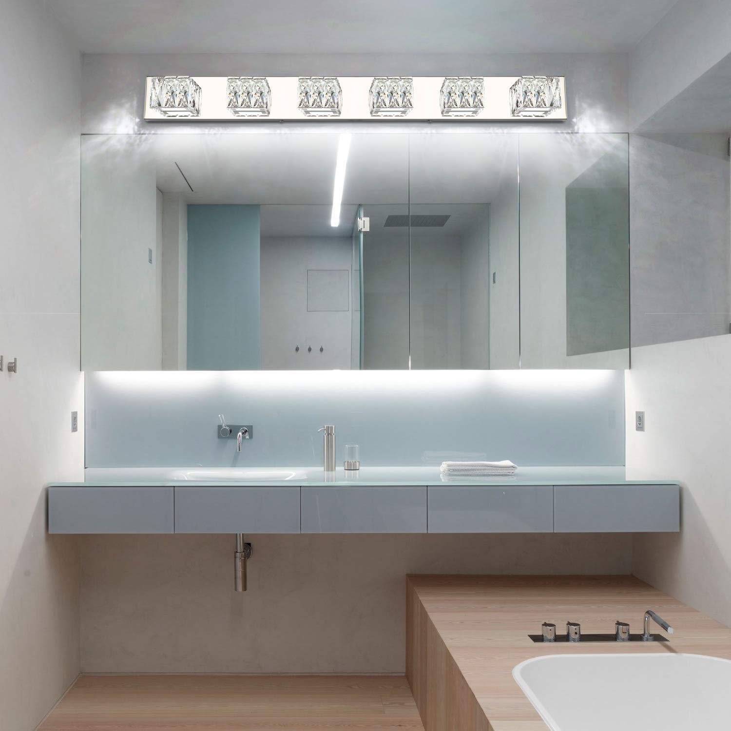 ZUZITO 6 Lights Bathroom Vanity Light LED Crystal Vanity Lighting Over Mirror White Light (6000K)