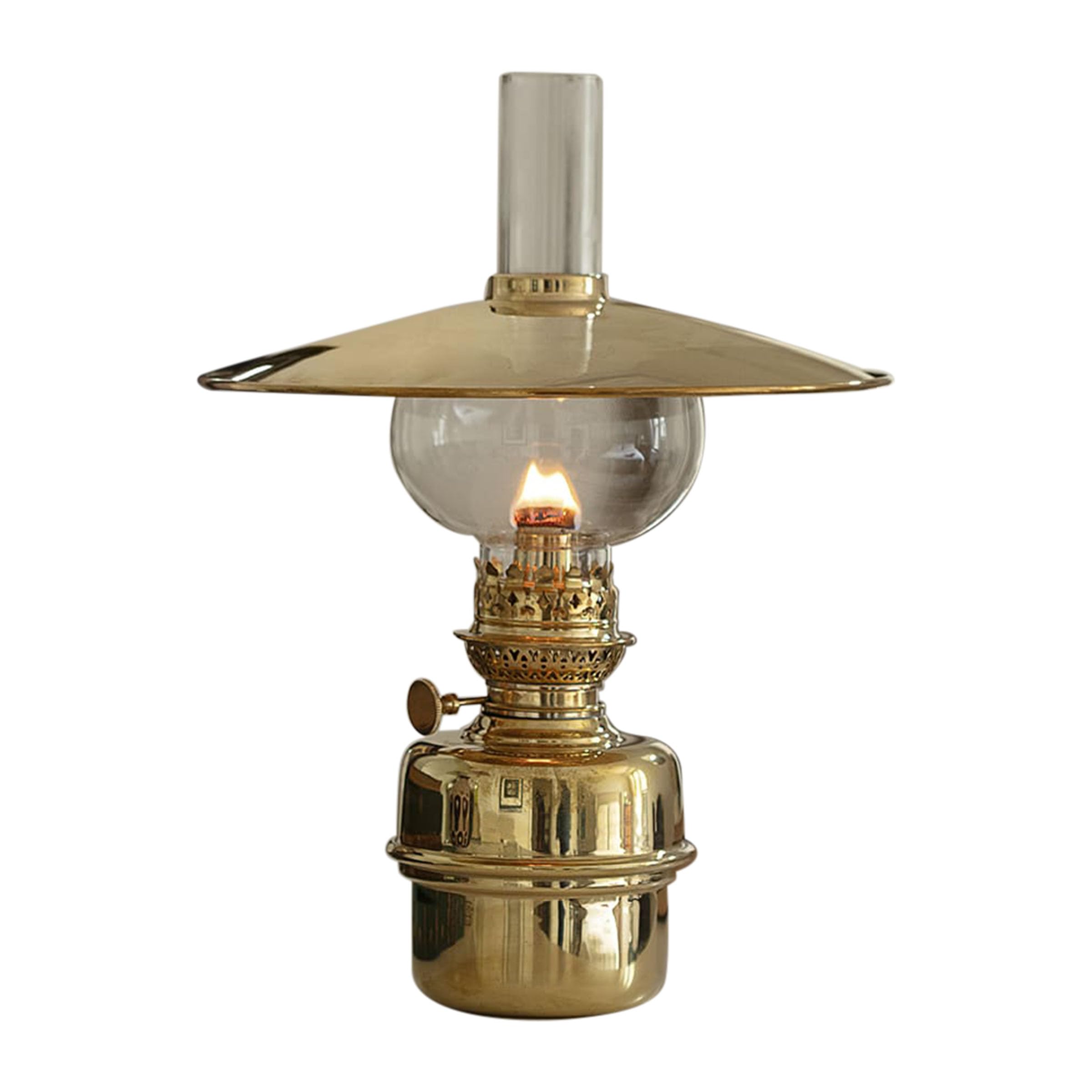 Kings County Tools Oil Lamp - 14.5  Tall Nautical Lamp with Captains Shade  Brass Body  and Glass Bulb - Decorative Kerosene Lantern with Adjustable Wick - Oil Lamps for Indoor or Outdoor Use