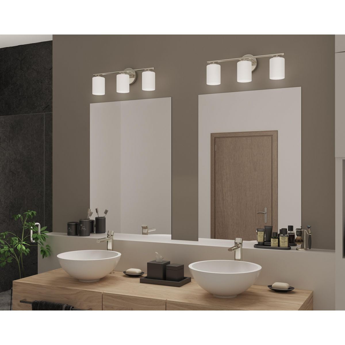 Progress Lighting Replay Collection 3-Light Bath Vanity Light Brushed Nickel Etched White Glass P2159-09