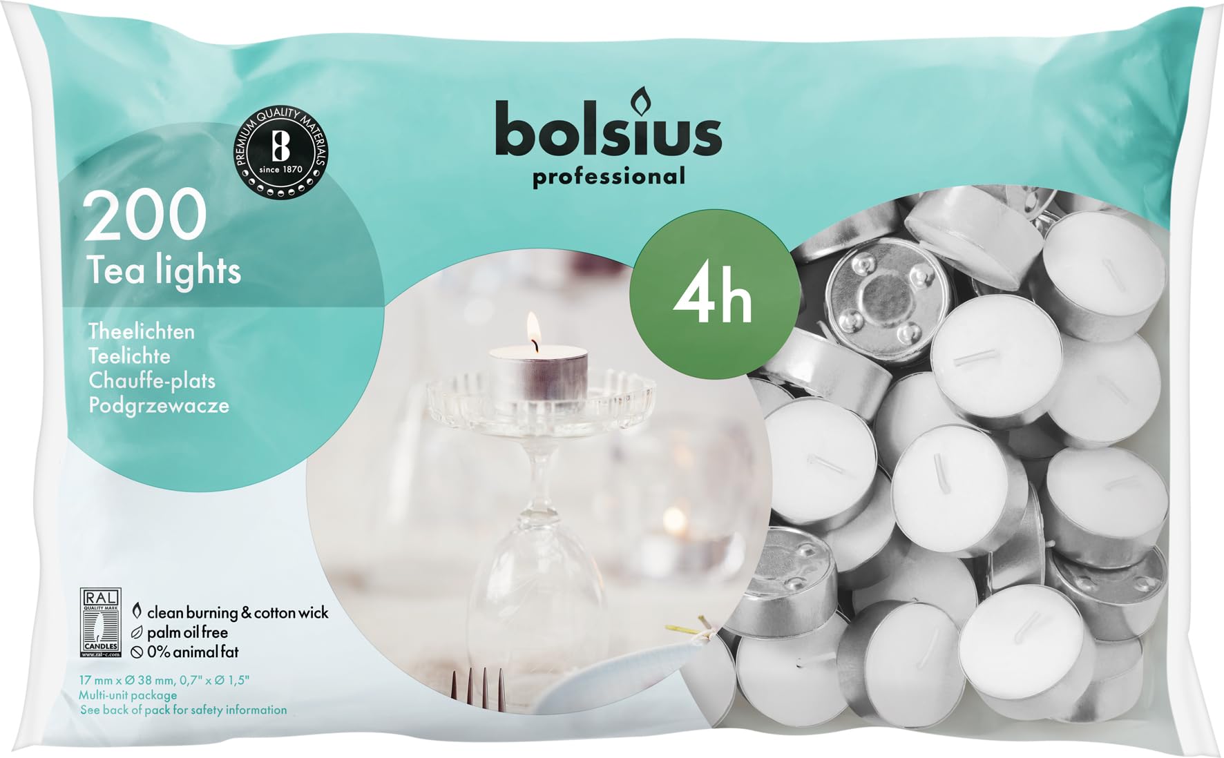Bolsius Smokeless Tea Light Candles – 200 Count, Long-Lasting Tealight Candles Unscented With Cotton Wicks & 4 Hour Burn – Wax Tea Lights Candles In Bulk For Parties, Weddings, Home Decor, & More
