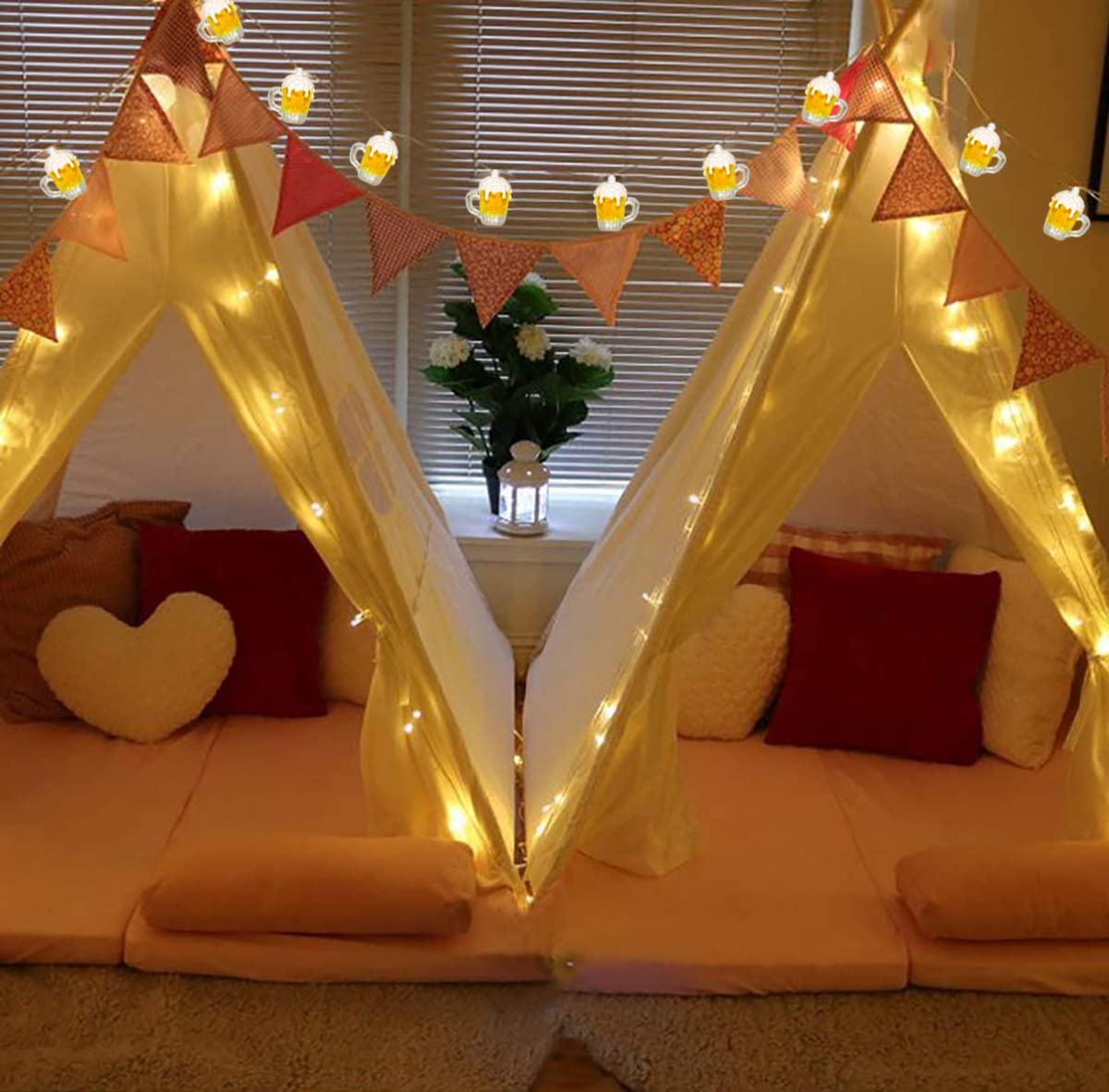 Beer Mug String Lights, 8.5Ft Tropical Beach Theme Outdoor Decorations Beer String Lights With 10 3D Beer Cup Lights, Plug In Beer Fairy Summer Patio Lights For Tropical Party Bar Bedroom Decor