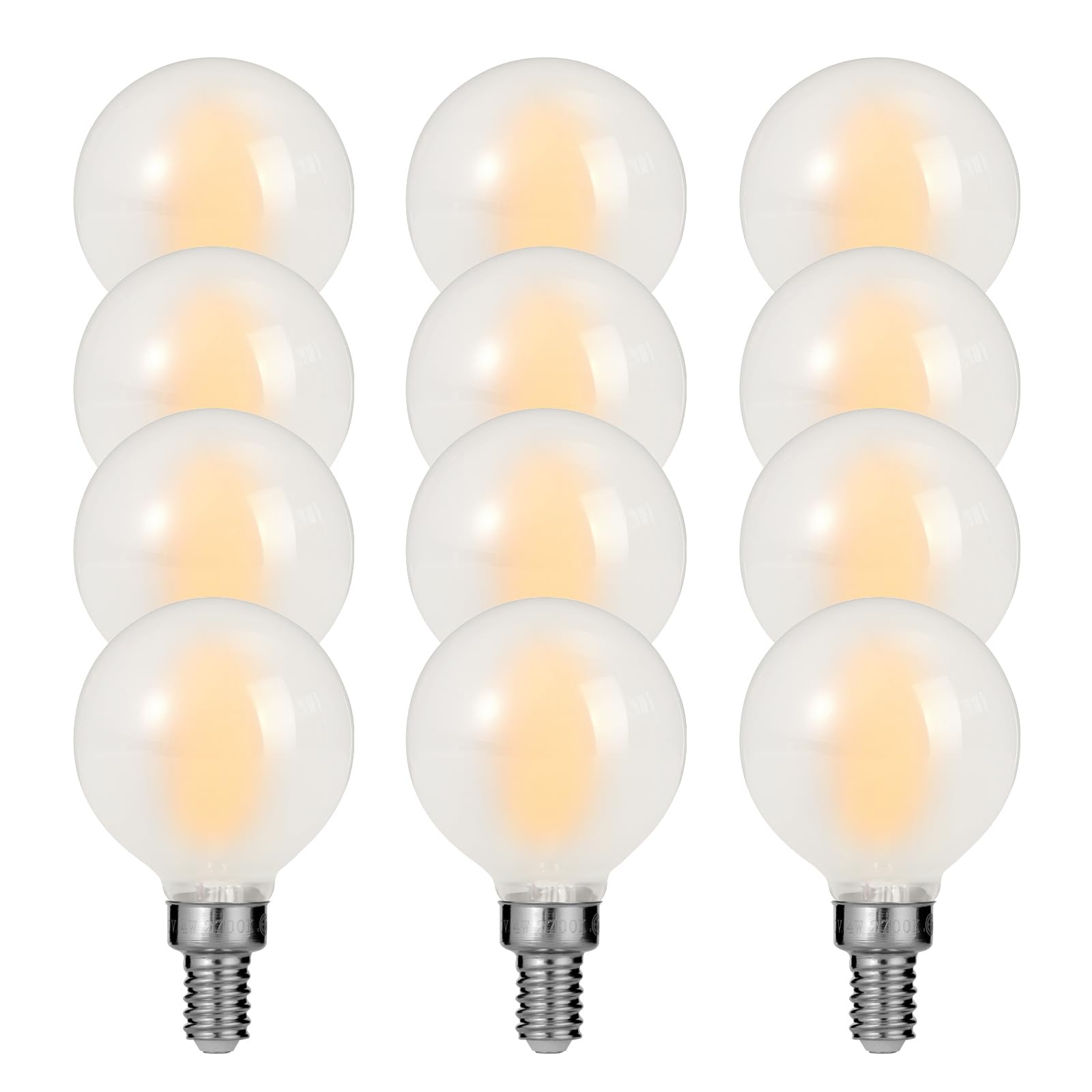 Decoaui E12 G16 LED Globe Light Bulbs, 4W (40W Equivalent), 400 Lumens, 2700K Soft White, Frosted Glass, 12 Pack