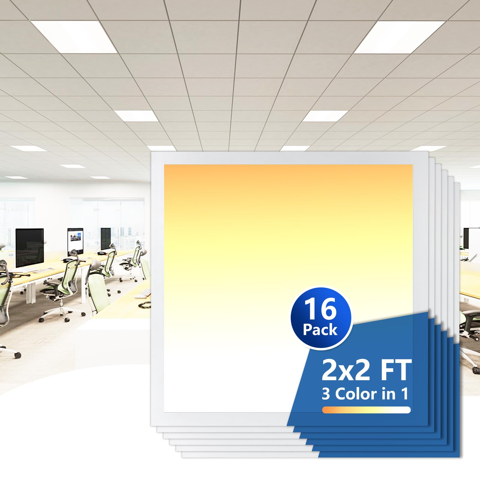 CycevSun 2x2 LED Drop Ceiling Flat Panel Light Fixture, 0-10V Dimmable, 3000K 4000K 5000K Switchable, 20/30/40W Selectable, 120-
