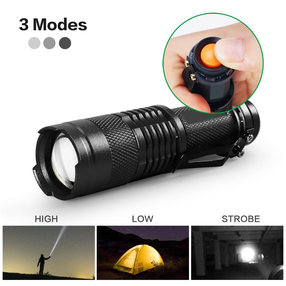 MVIOCS 10-Pack LED Tactical Flashlights, High Lumens, Waterproof, Mini Size, Adjustable Focus for Camping, Hiking, Home Use