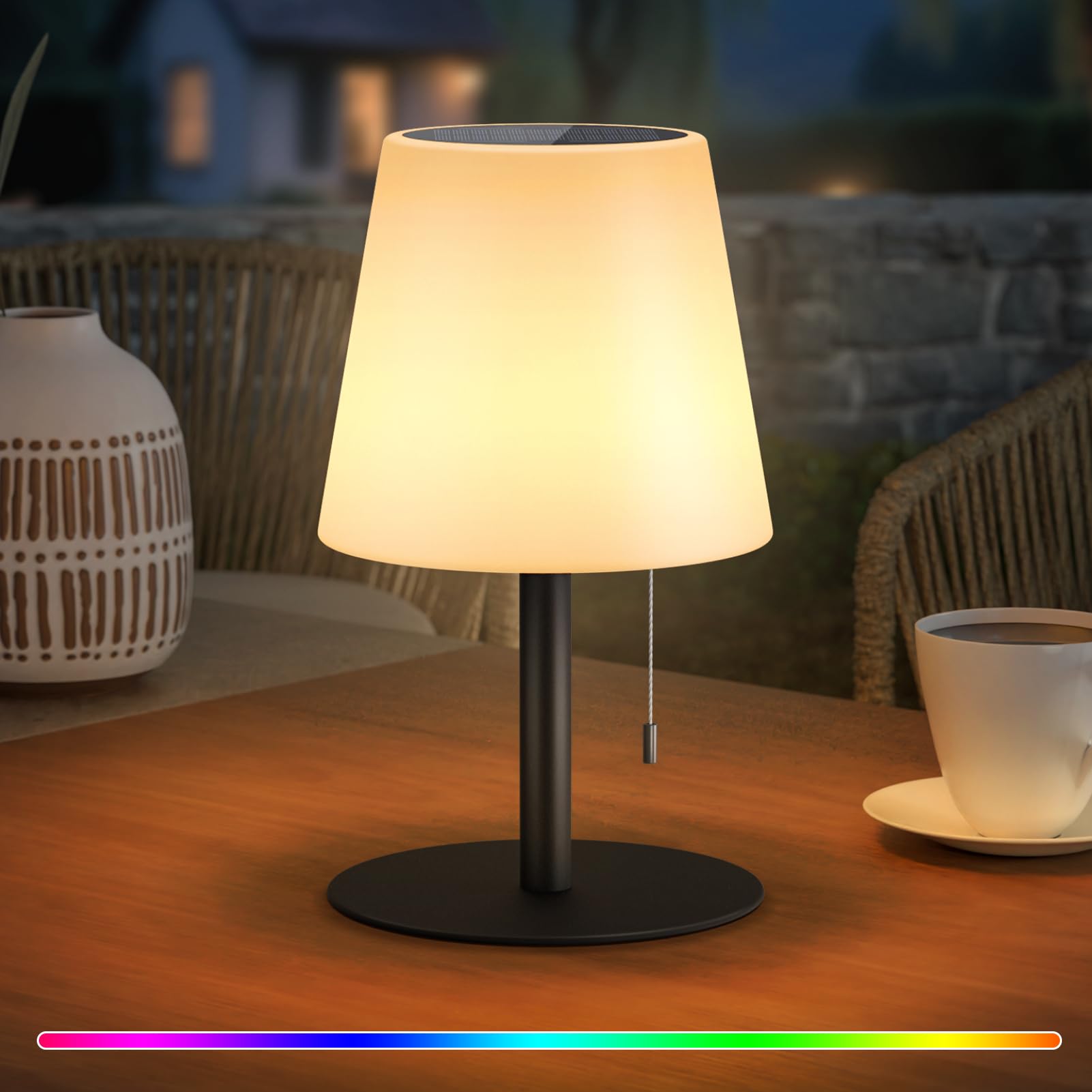 uuffoo Solar Lamp Outdoor Waterproof 8 Colors Rechargeable Cordless, Eye-Caring Dimmable Solar Lights LED Battery Operated Porta