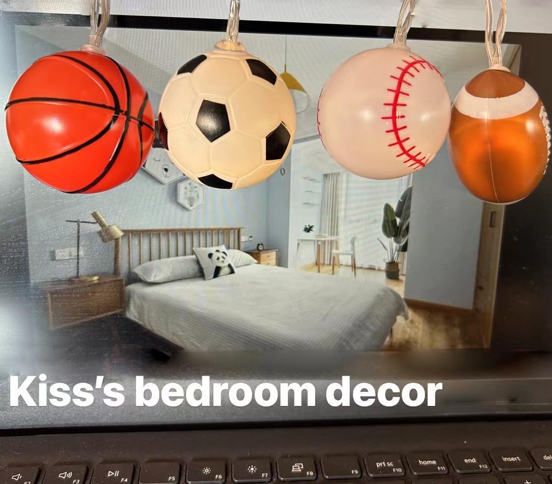Sport Ball Theme Room Decor String Lights With 8 Mode,Battery Operated 13 Ft 20 Led Fairy Lights Mix Baseball Basketball Football Soccer Led Lights For Bedroom Christmas Themed Tree Party Decoration