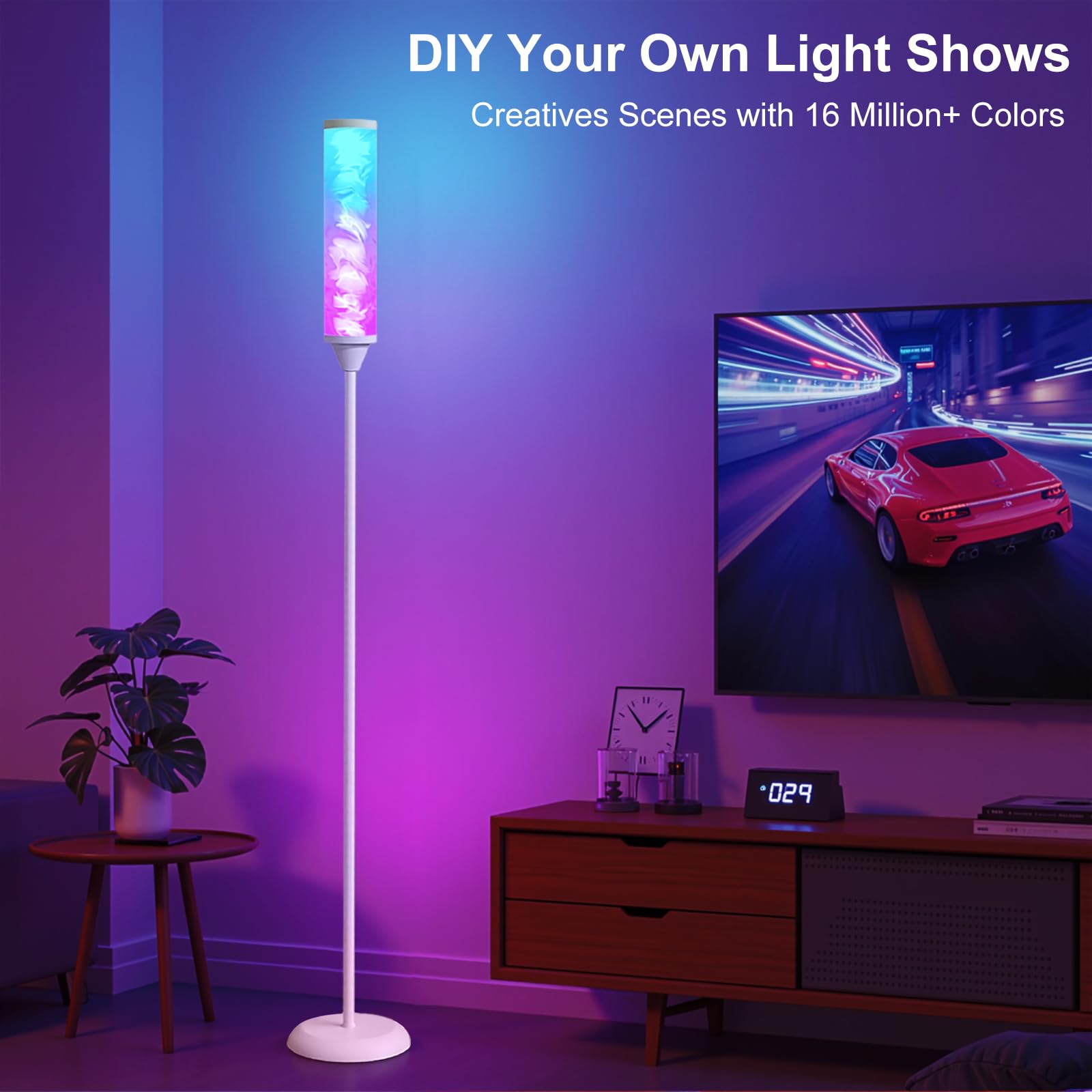 WORLD WIN Prism Glow Floor Lamp, Smart RGB LED with APP & Remote Control, 16M+, White, Modern Design for Living Room/Bedroom