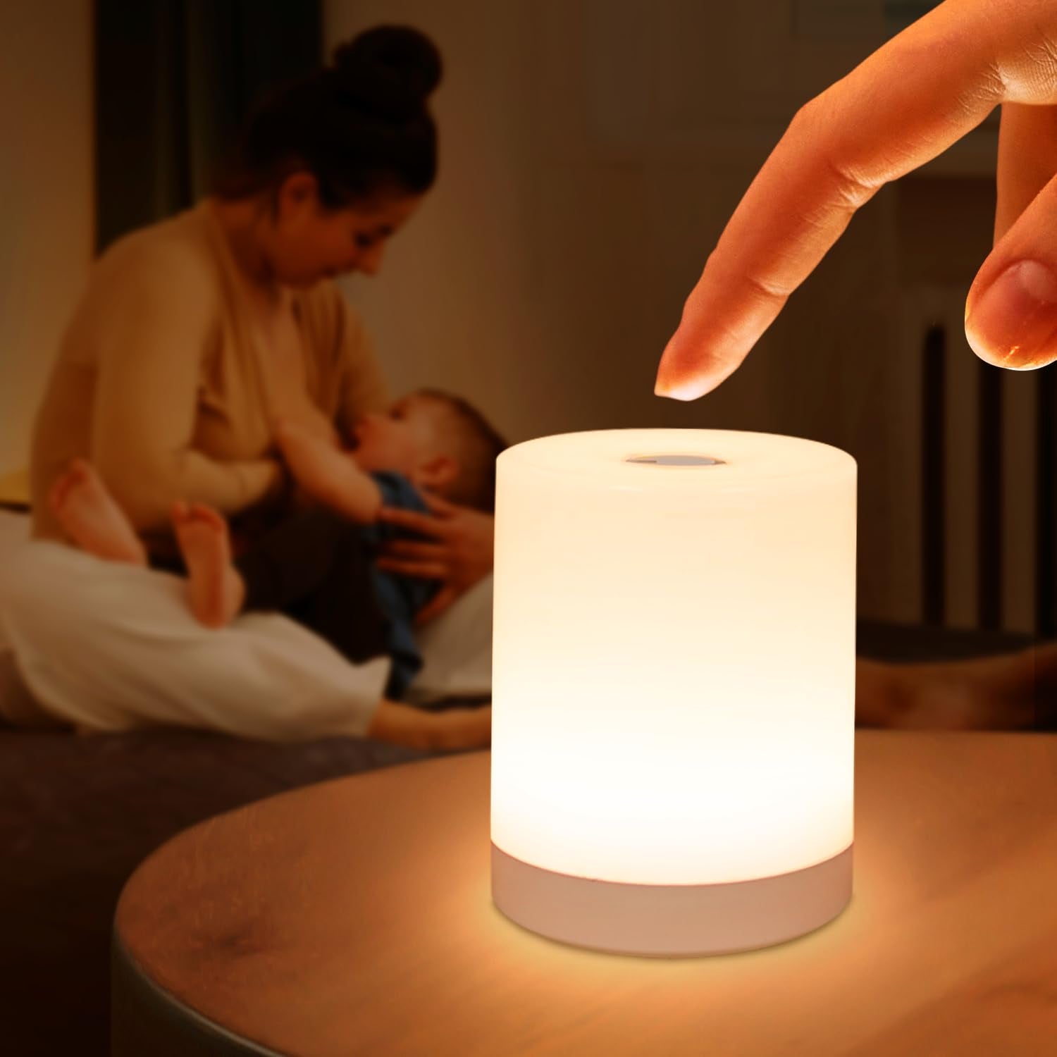 DAZZY DOT Touch Night Light for Baby Nursery, Small Cordless Lamp, Dimmable Portable Rechargeable Battery Operated Night Light, 