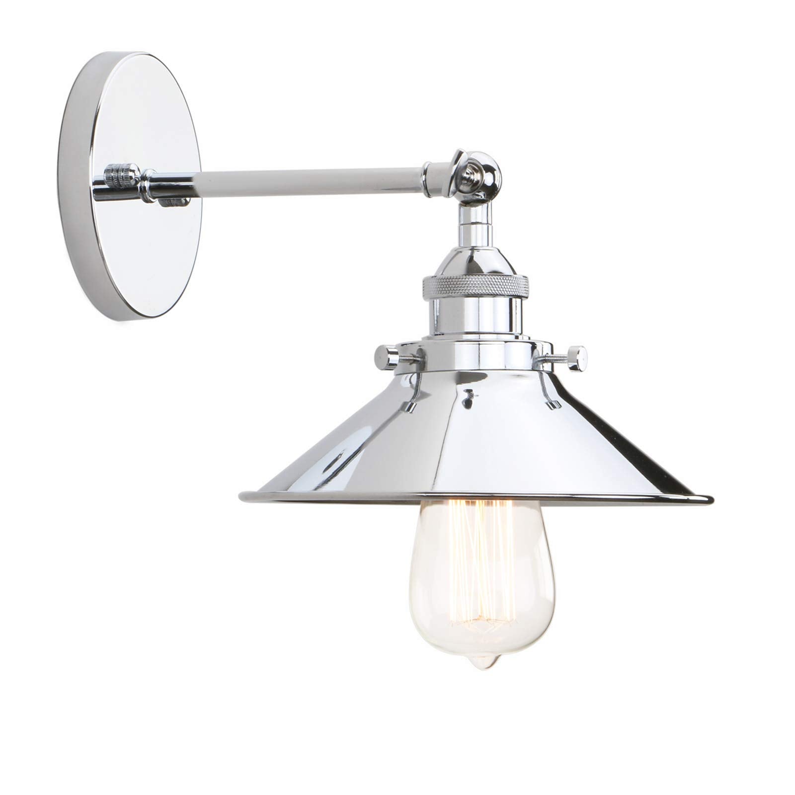 Permo Vintage Industrial Metal Wall Sconce Lighting 180 Degree Adjustable Wall Lamp (Chrome)